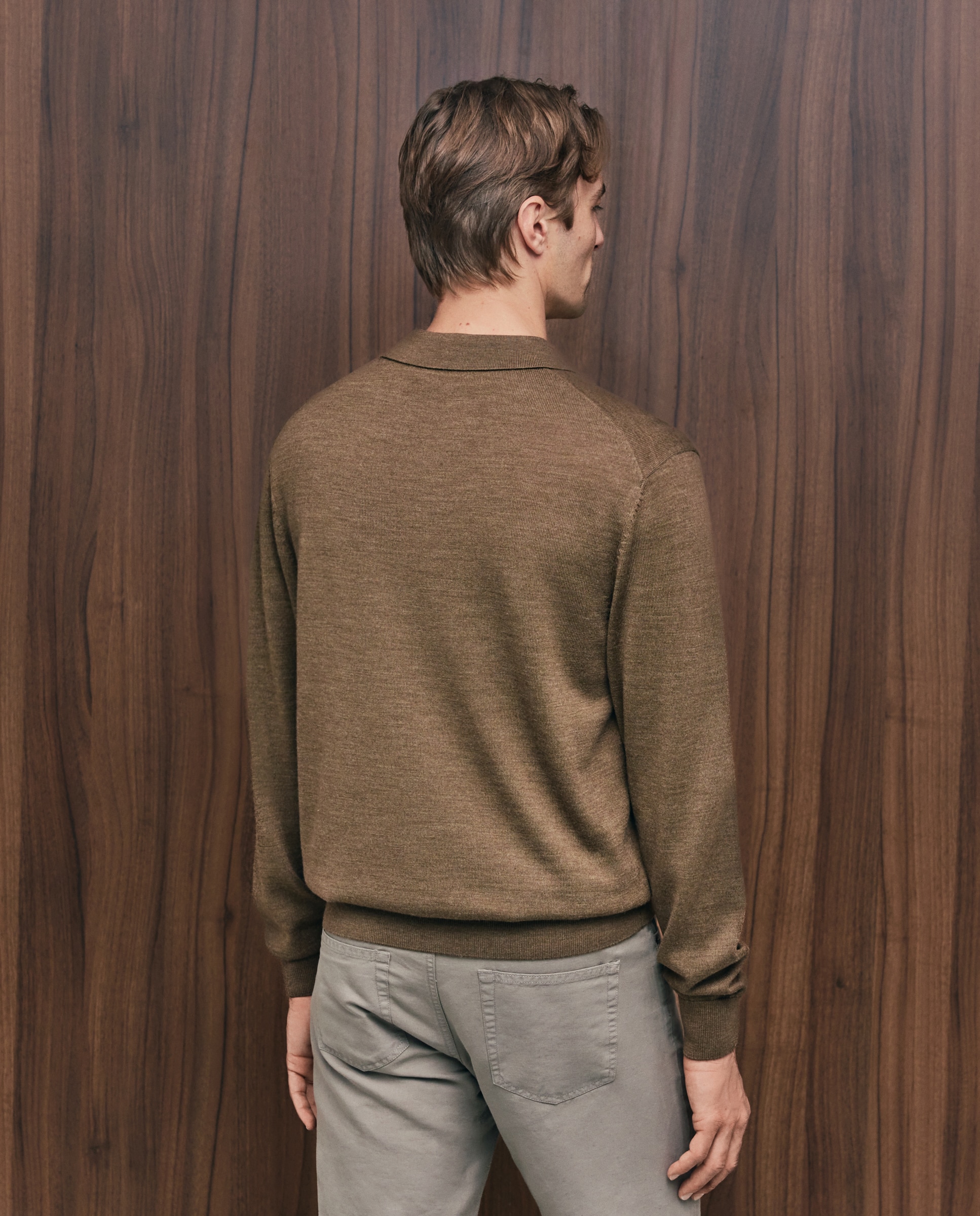 Jersey de hombre con cuello polo botones liso en lana merino - Emidio Tucci - Caramelo Caramelo-3