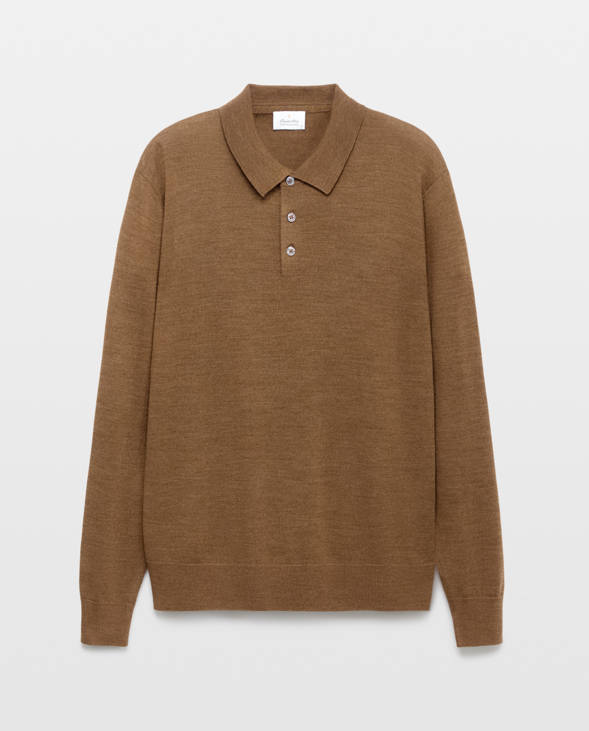 Jersey de hombre con cuello polo botones liso en lana merino - Emidio Tucci - Caramelo Caramelo-4