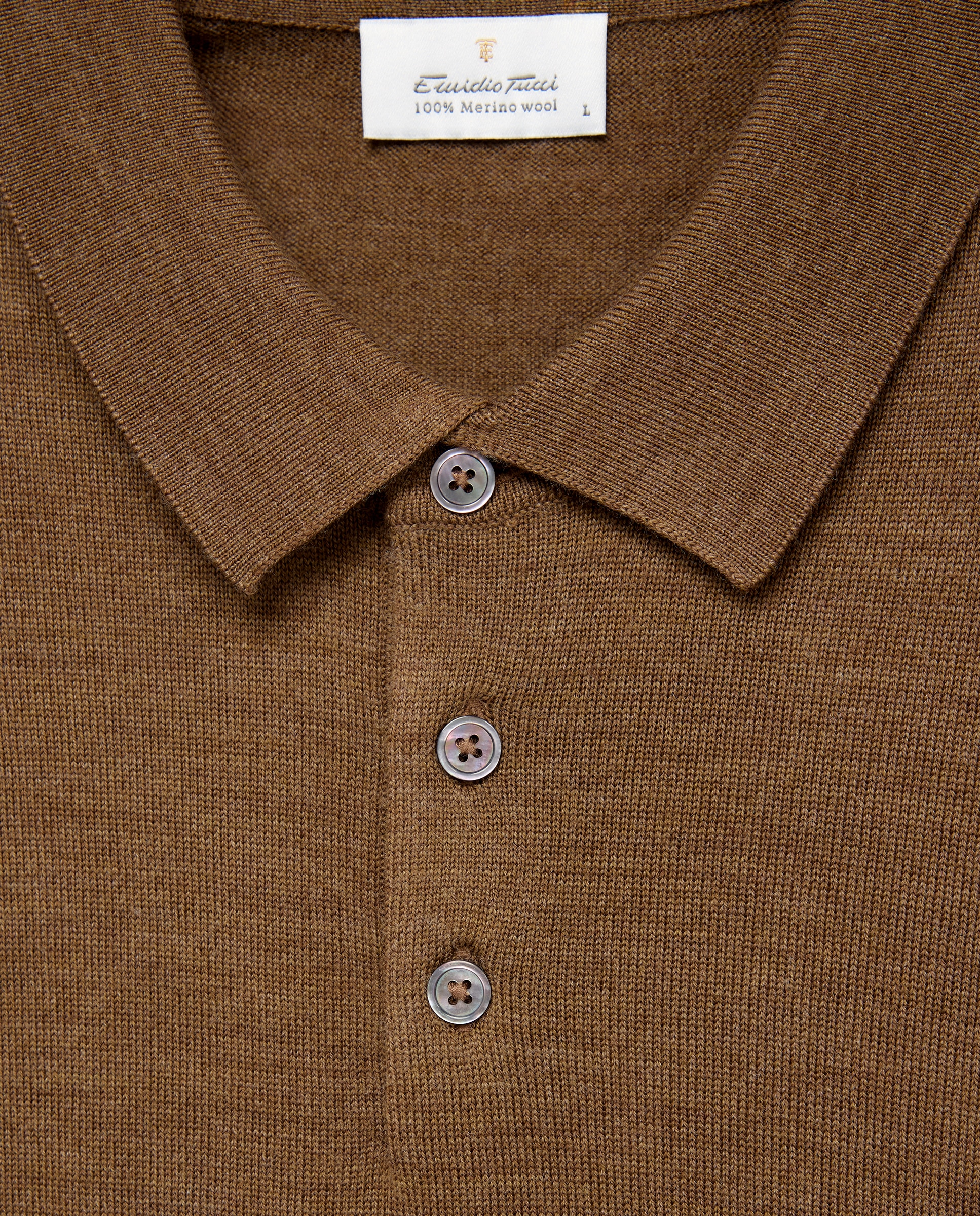 Jersey de hombre con cuello polo botones liso en lana merino - Emidio Tucci - Caramelo Caramelo-5