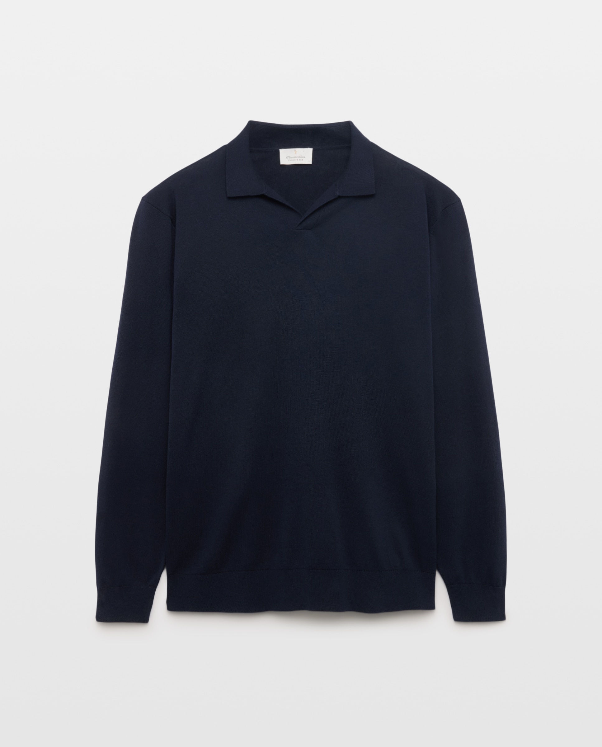 Polo manga larga de hombre cuello sin boton algodón seda - Emidio Tucci - Azul marino Azul marino-5