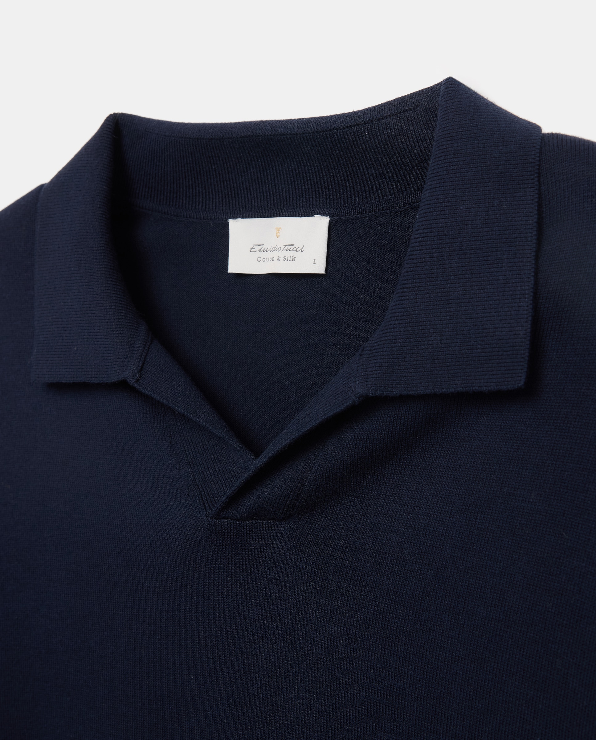 Polo manga larga de hombre cuello sin boton algodón seda - Emidio Tucci - Azul marino Azul marino-6