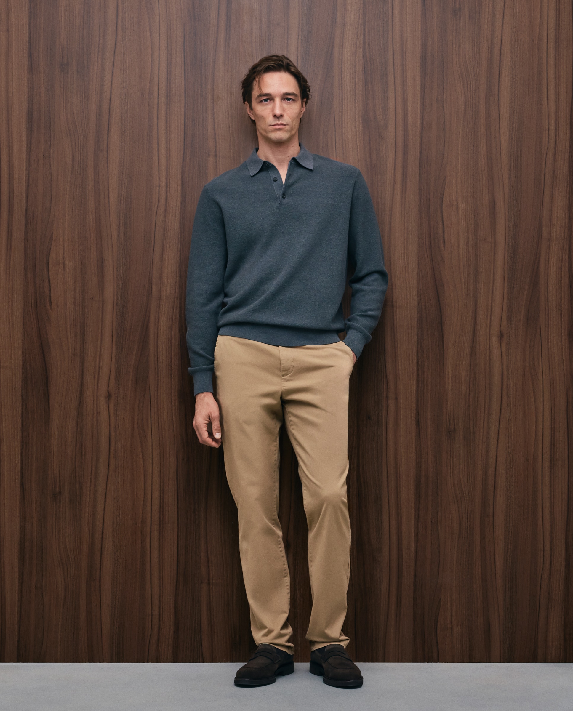 Polo manga larga cuello polo algodón/seda de hombre - Emidio Tucci - Gris Gris-2