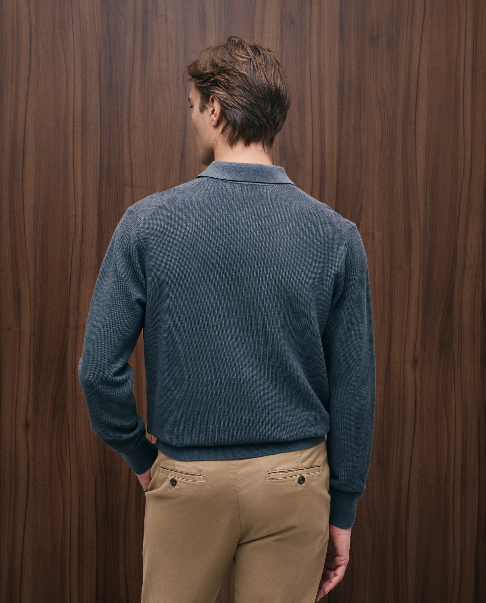 Polo manga larga cuello polo algodón/seda de hombre - Emidio Tucci - Gris Gris-3