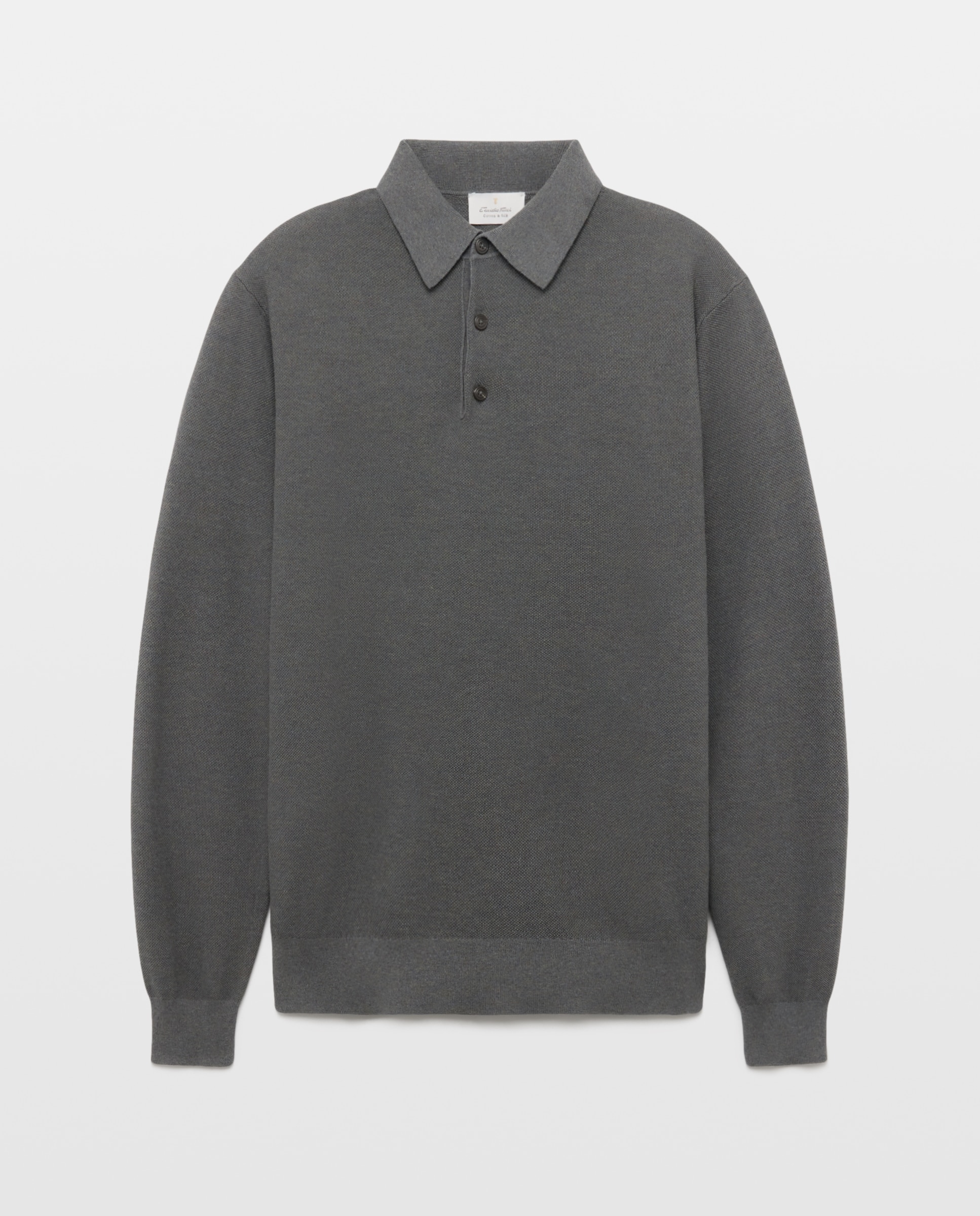 Polo manga larga cuello polo algodón/seda de hombre - Emidio Tucci - Gris Gris-4