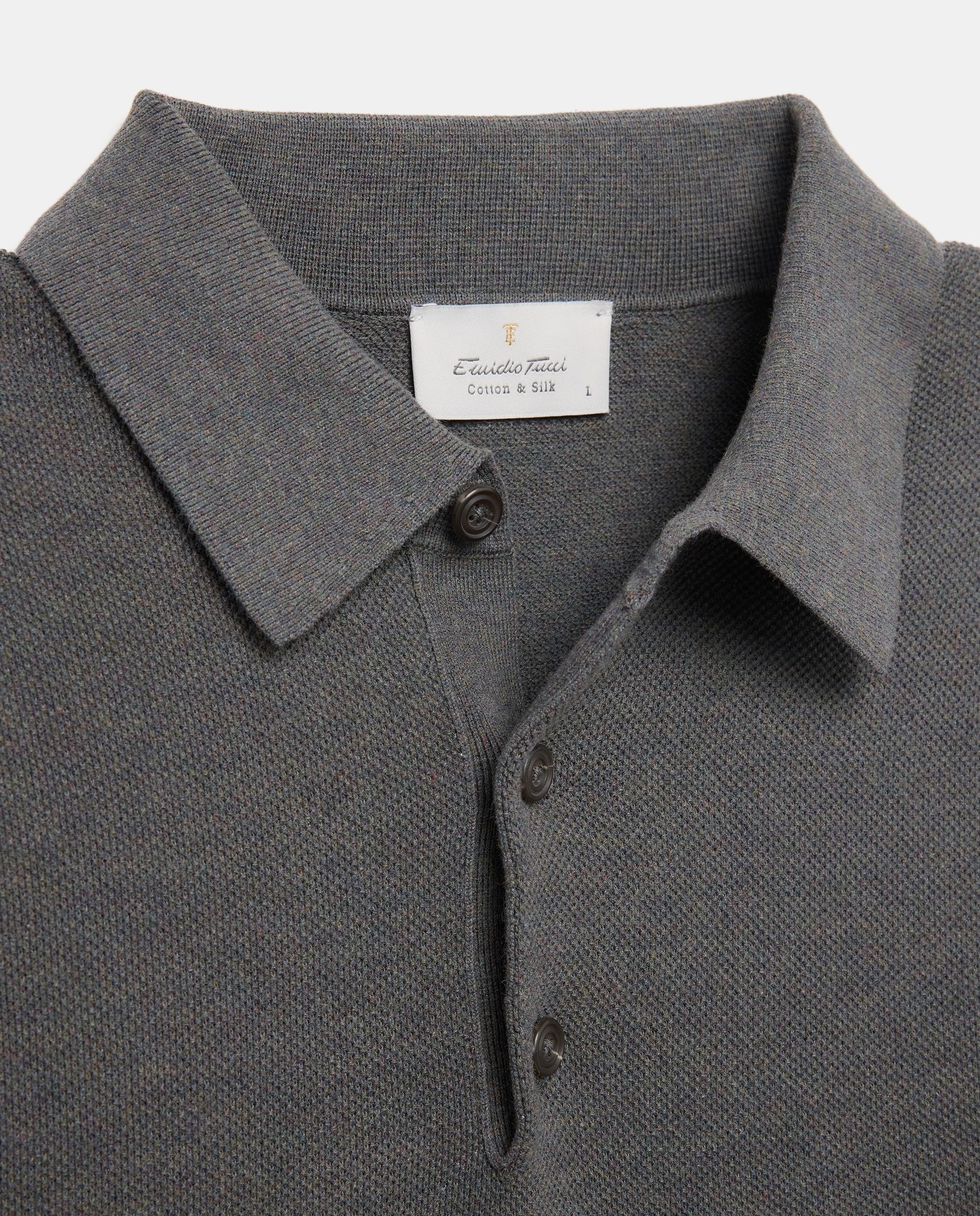 Polo manga larga cuello polo algodón/seda de hombre - Emidio Tucci - Gris Gris-5