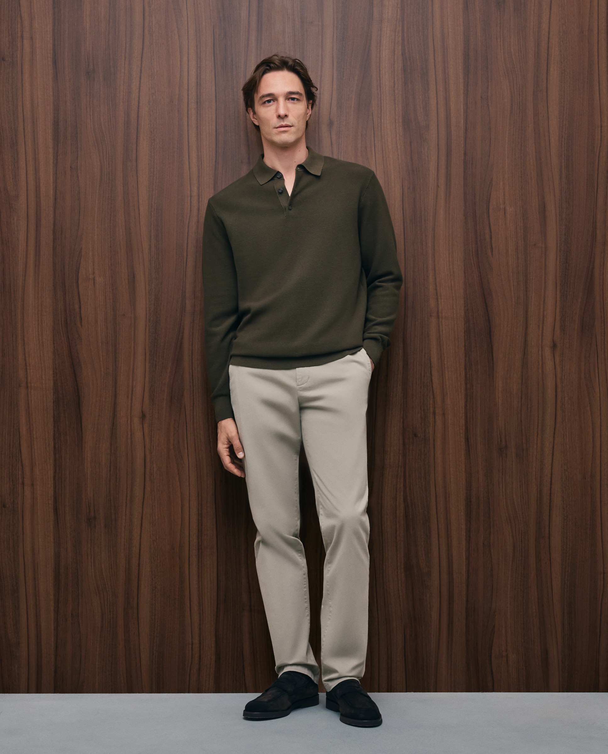 Polo manga larga cuello polo algodón/seda de hombre - Emidio Tucci - Verde Verde-2