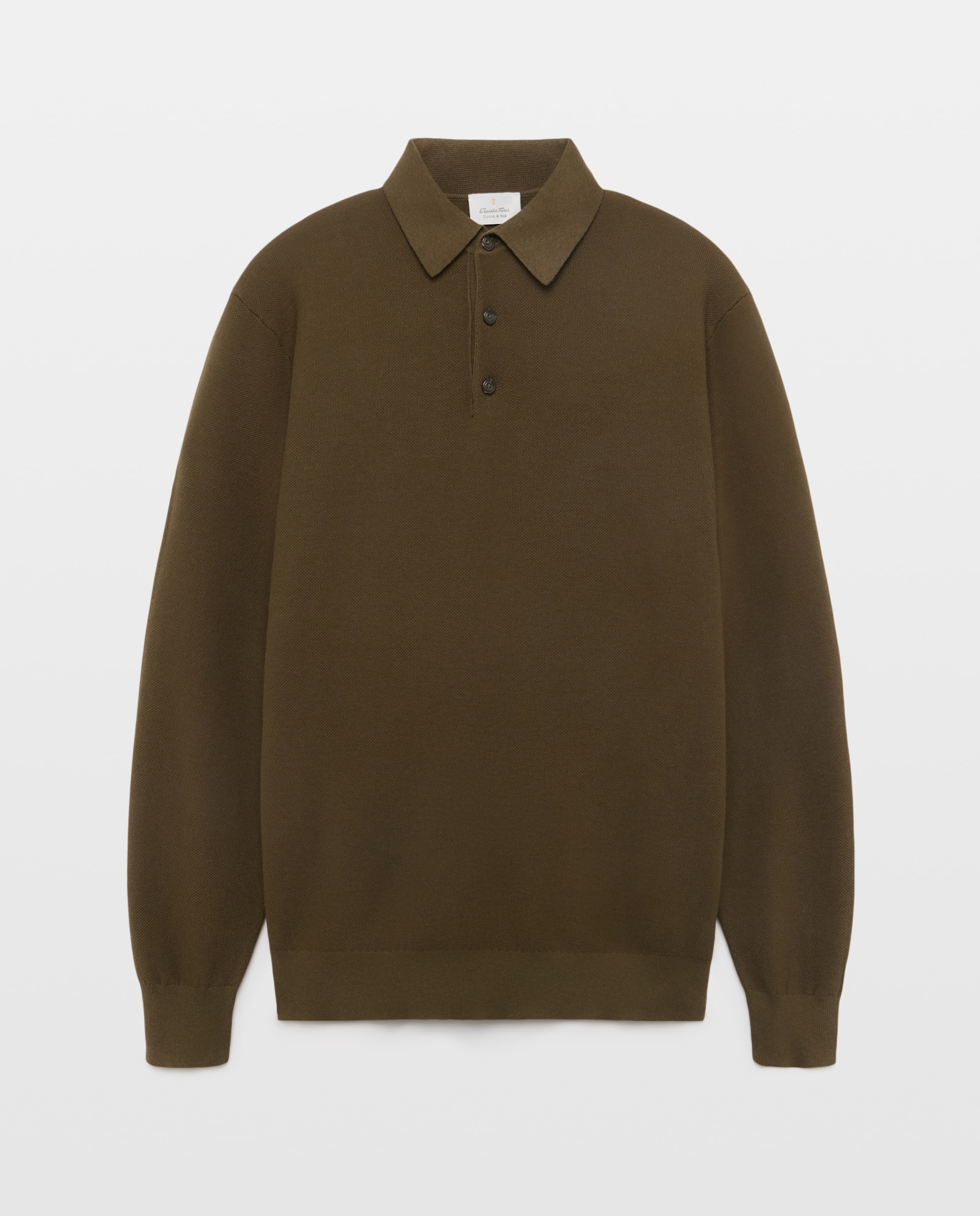 Polo manga larga cuello polo algodón/seda de hombre - Emidio Tucci - Verde Verde-4