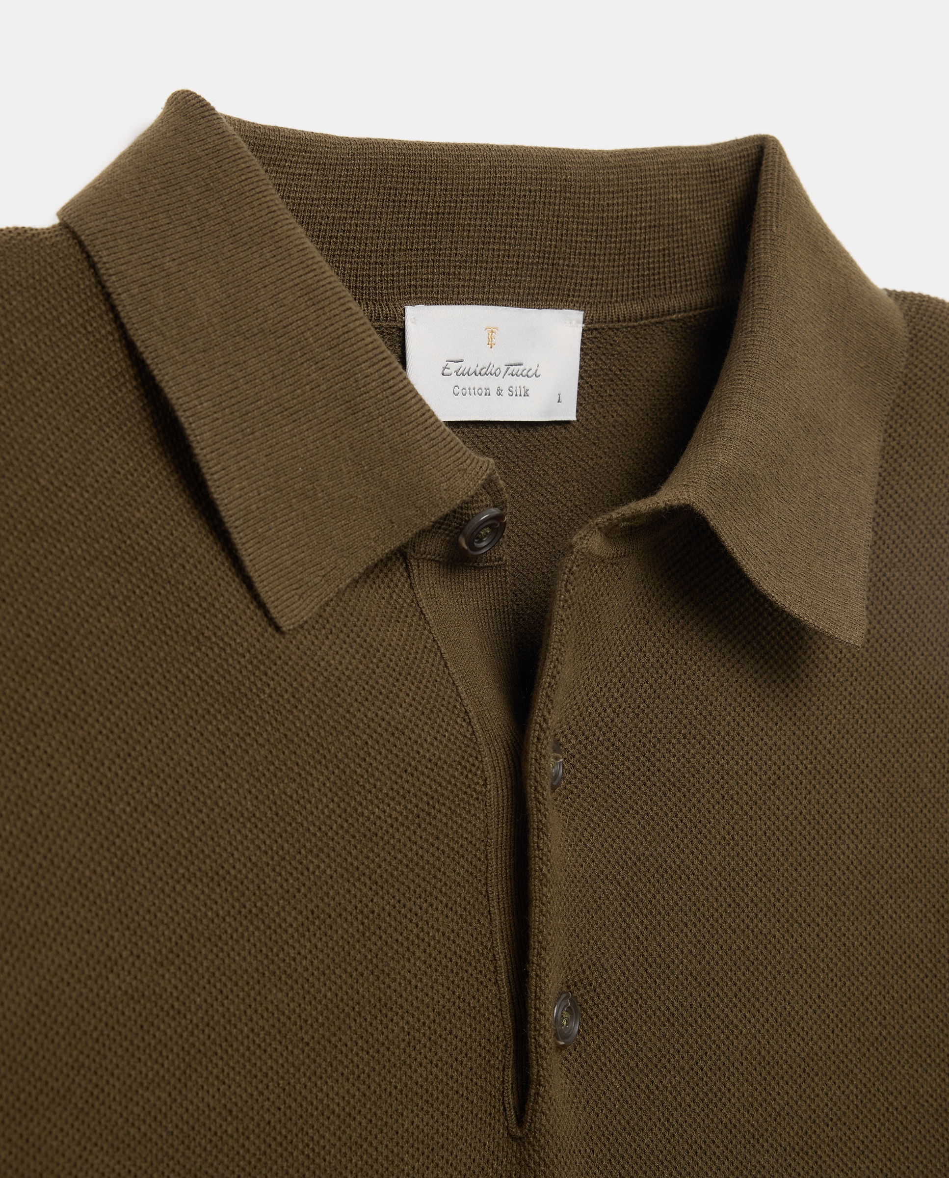 Polo manga larga cuello polo algodón/seda de hombre - Emidio Tucci - Verde Verde-5