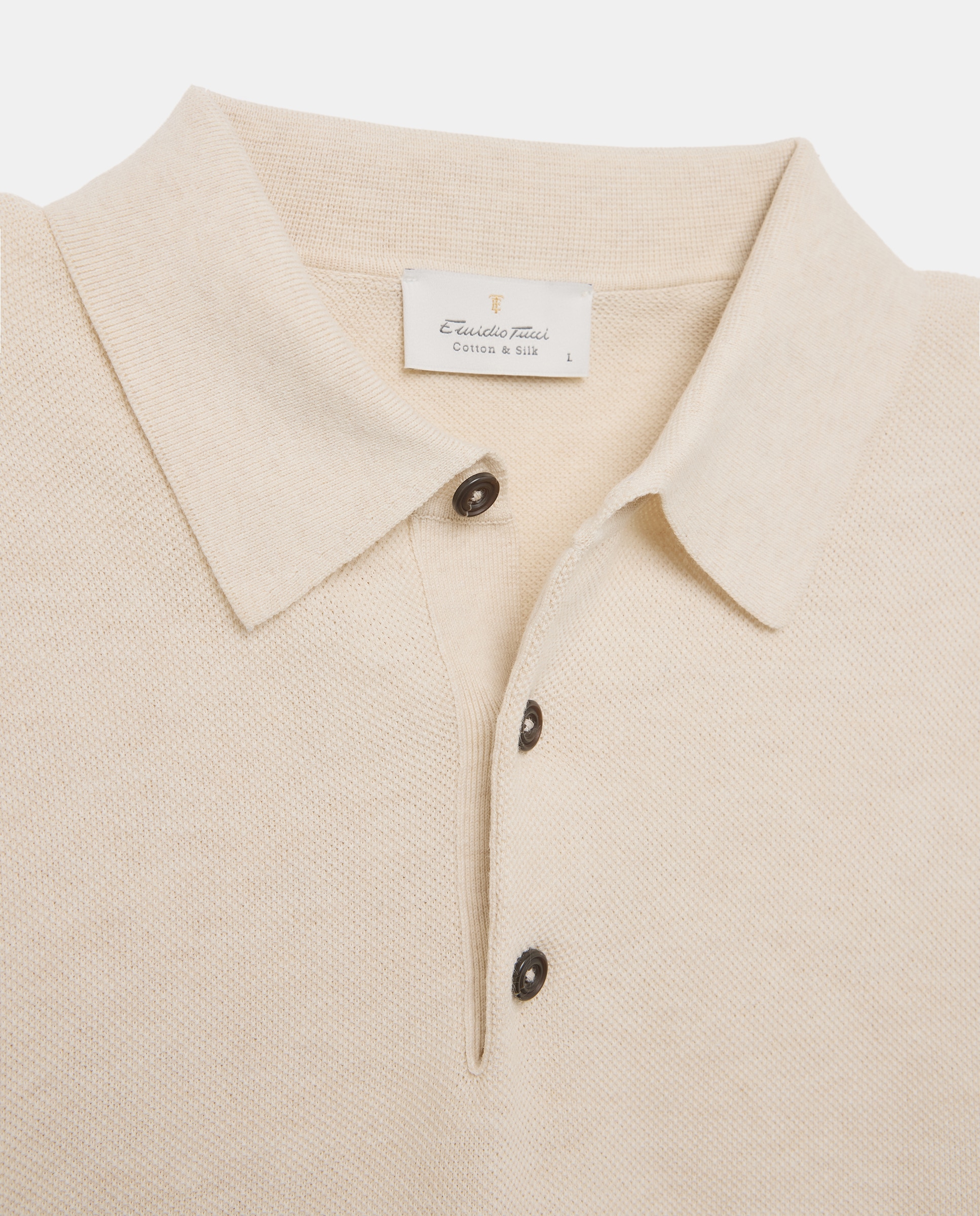 Polo de Algodão e Seda com Manga Comprida e Colarinho de Polo Cru-5