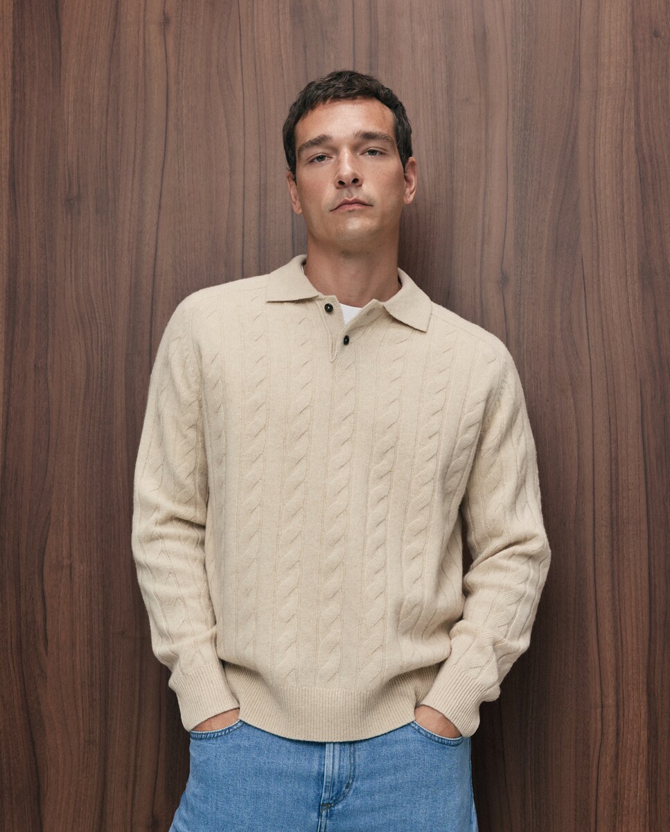 Imagen 0 de Jersey cuello polo ochos 100% lambswool de hombre Gris