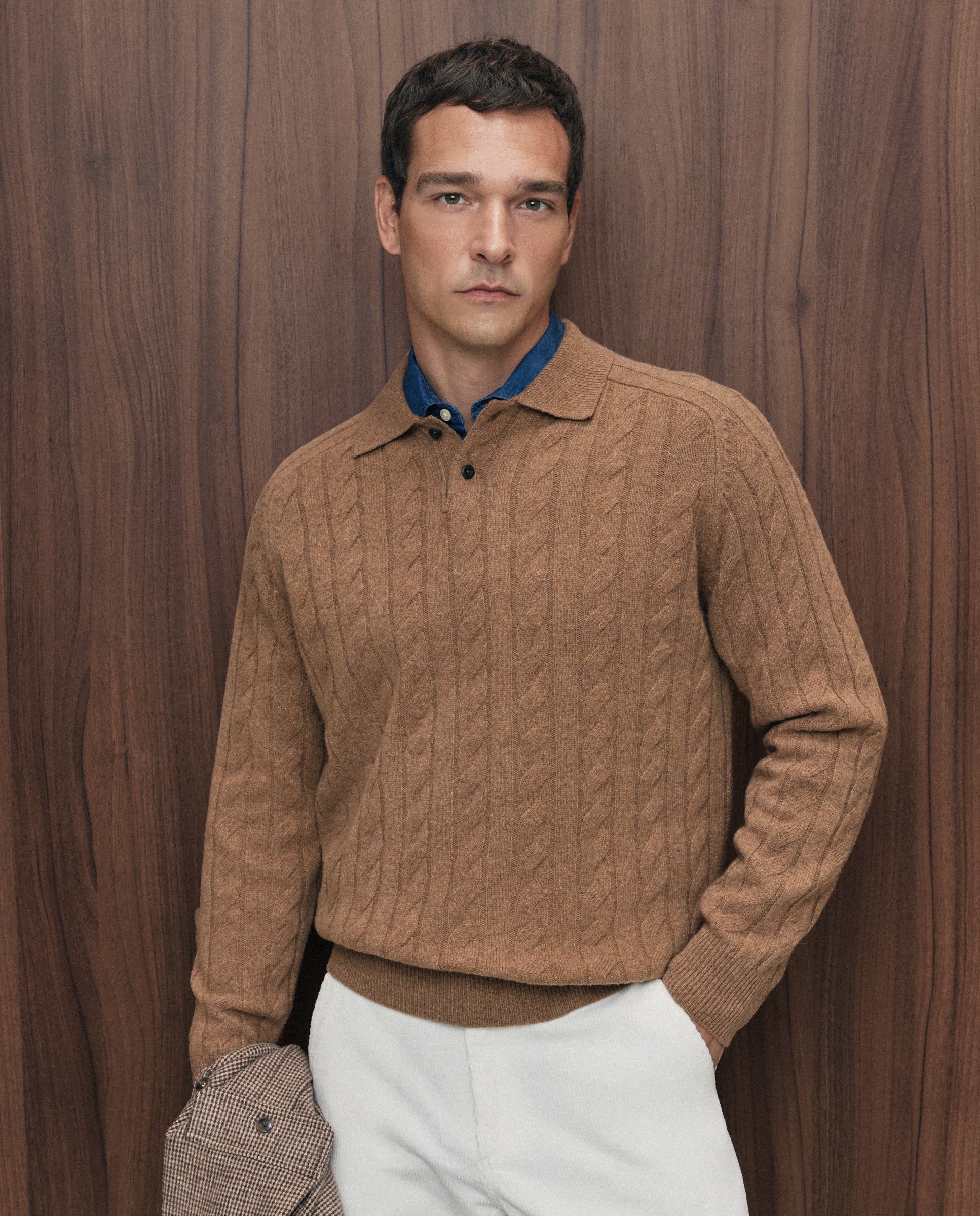 Jersey cuello polo ochos 100% lambswool de hombre - Emidio Tucci - Camel Camel-1