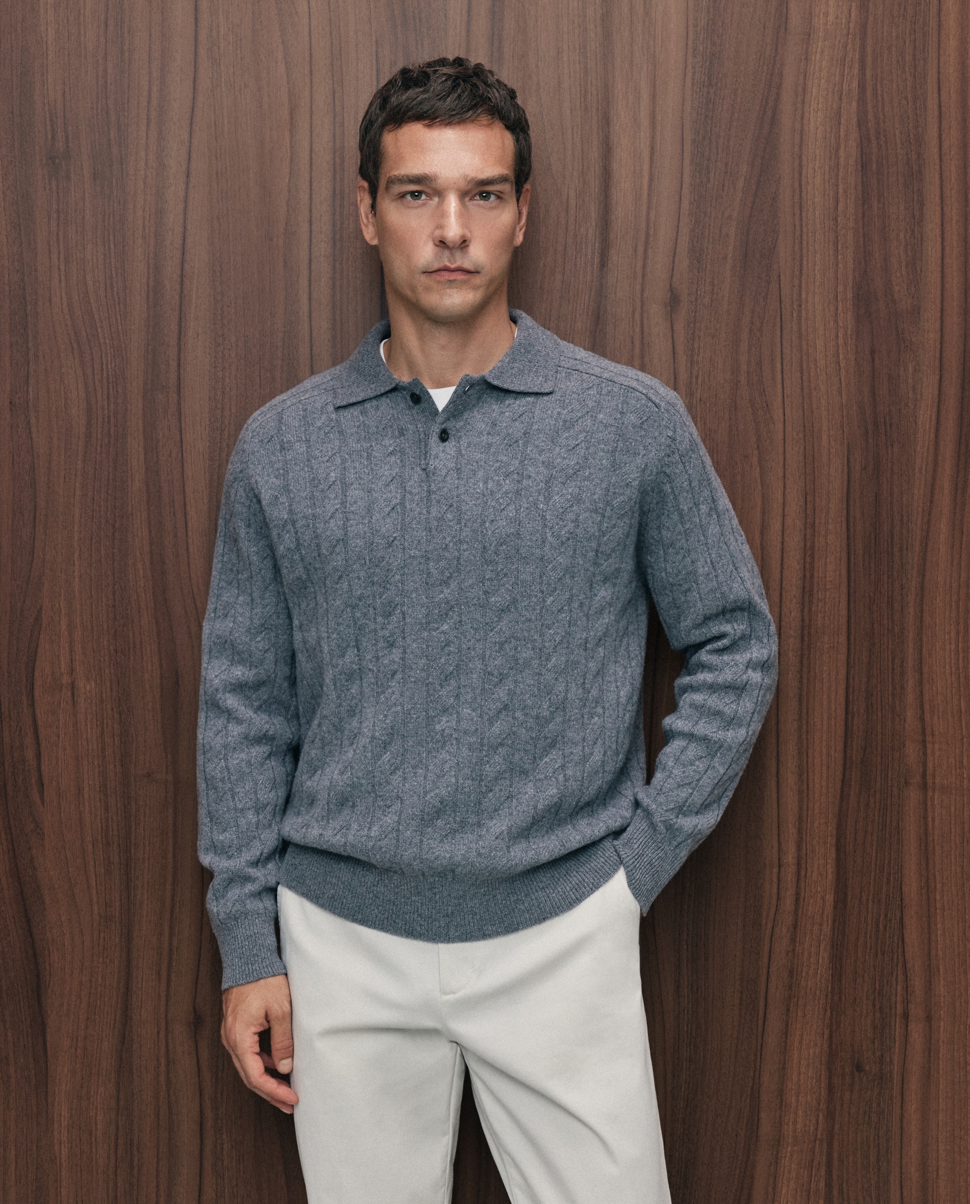 Jersey cuello polo ochos 100% lambswool de hombre - Emidio Tucci - Gris Gris-1