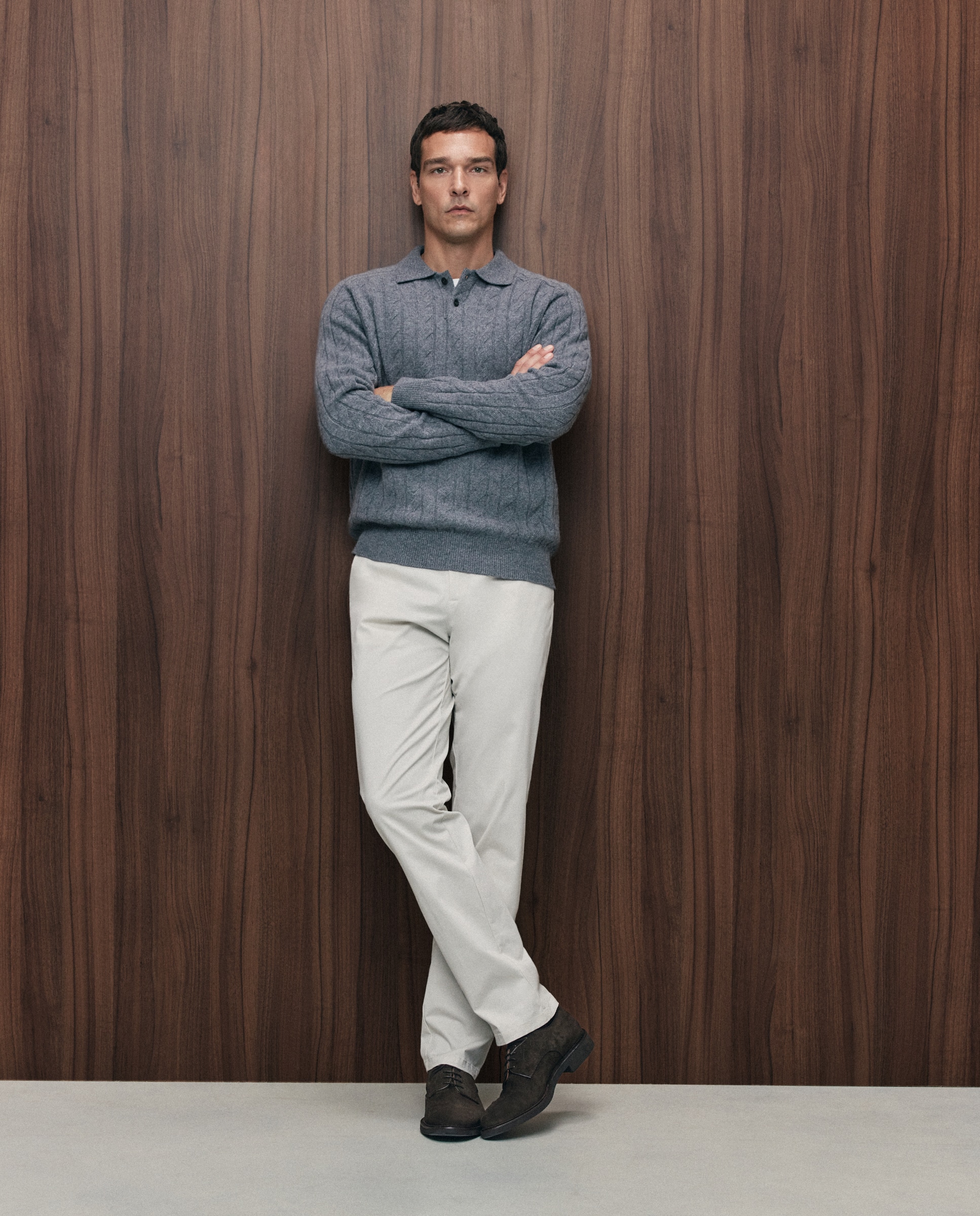 Jersey cuello polo ochos 100% lambswool de hombre - Emidio Tucci - Gris Gris-3