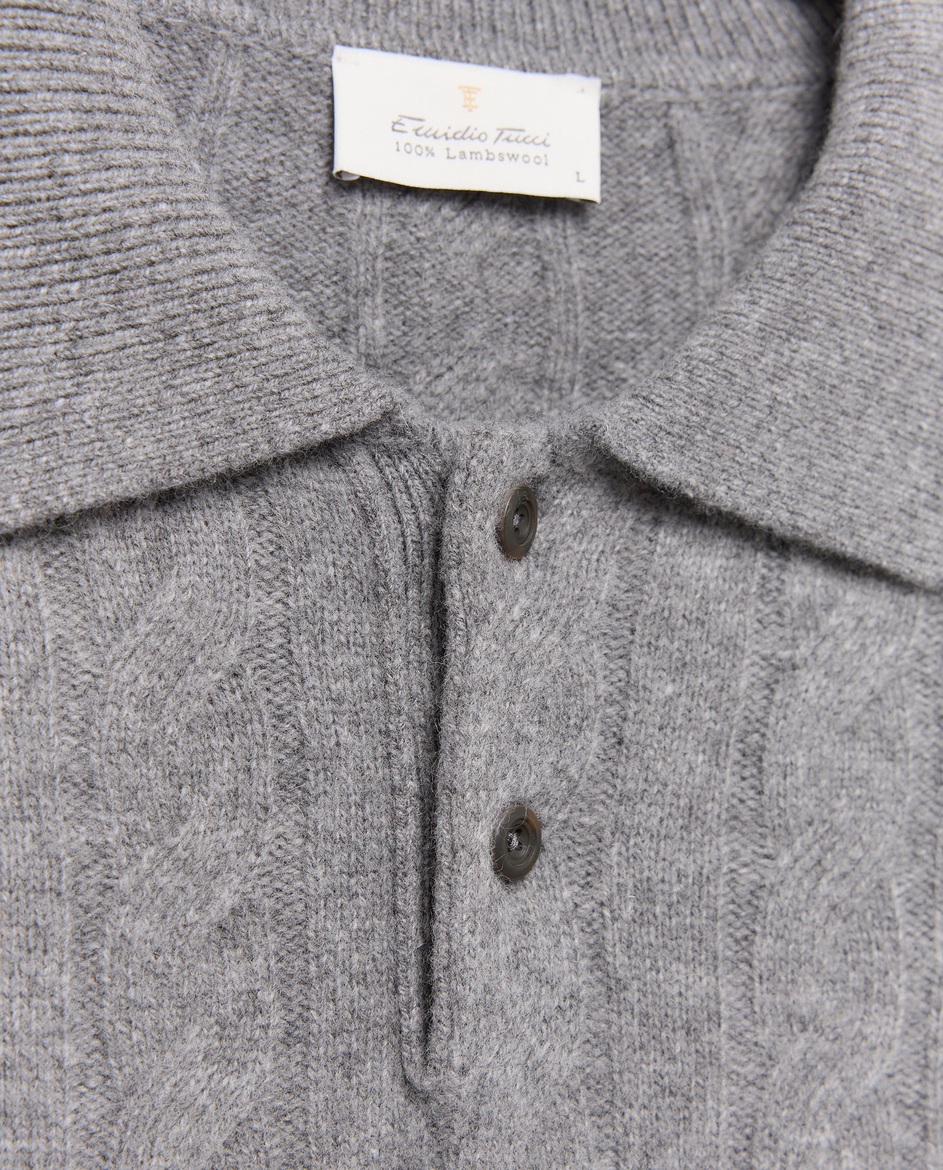 Jersey cuello polo ochos 100% lambswool de hombre - Emidio Tucci - Gris Gris-6