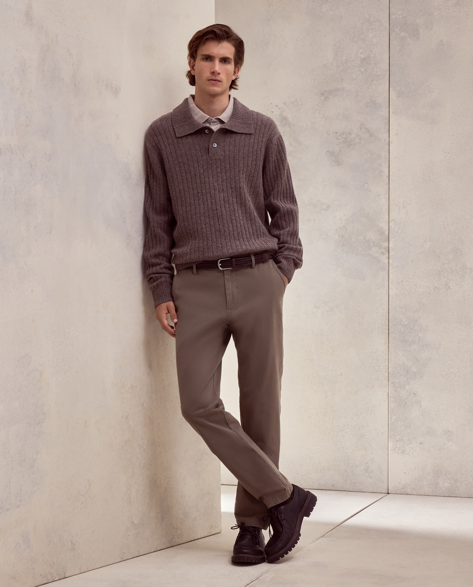 Imagen 2 de Jersey cuello polo canale 100% lambswool de hombre - Dustin - Marrón claro Marrón claro