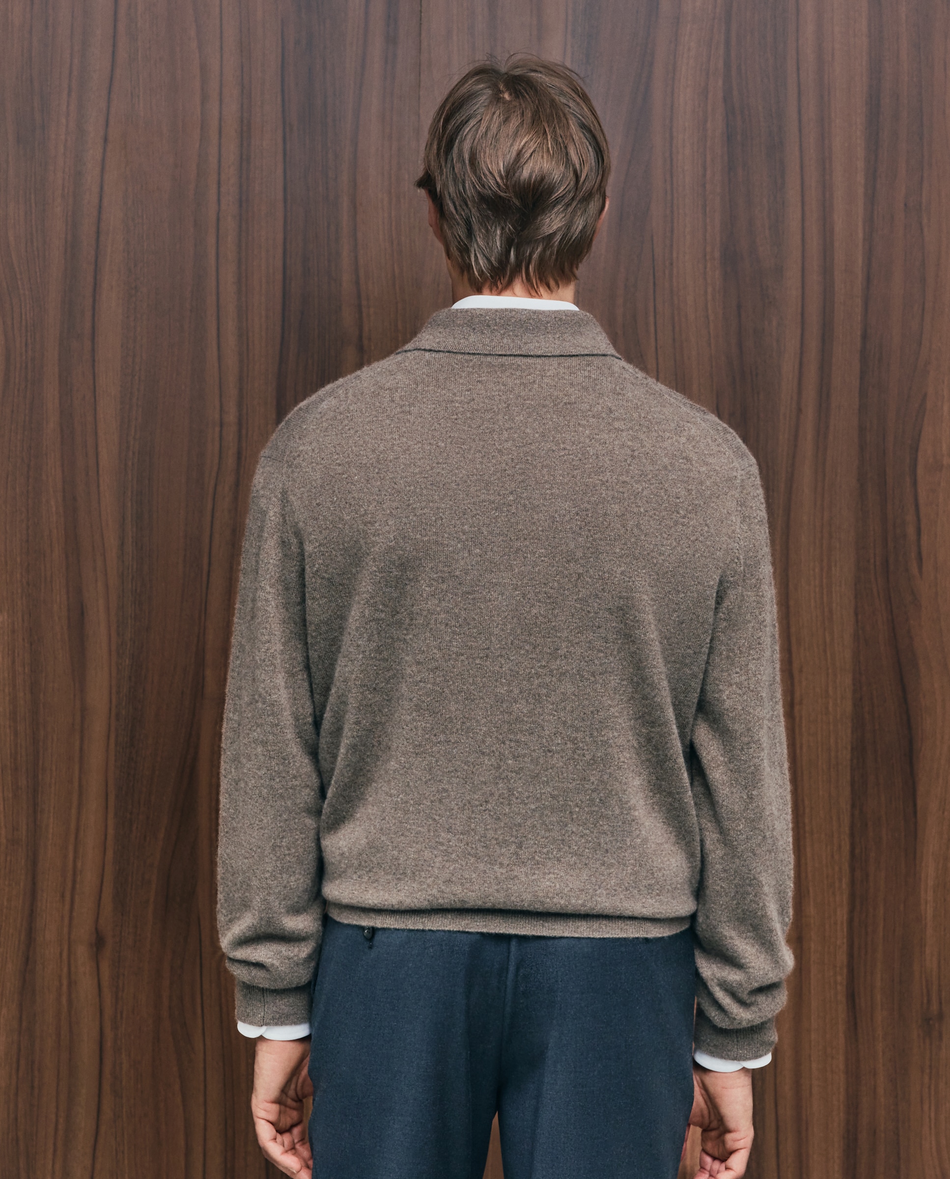 Jersey de hombre cuello polo liso cashmere - Emidio Tucci - Marrón claro Marrón claro-3