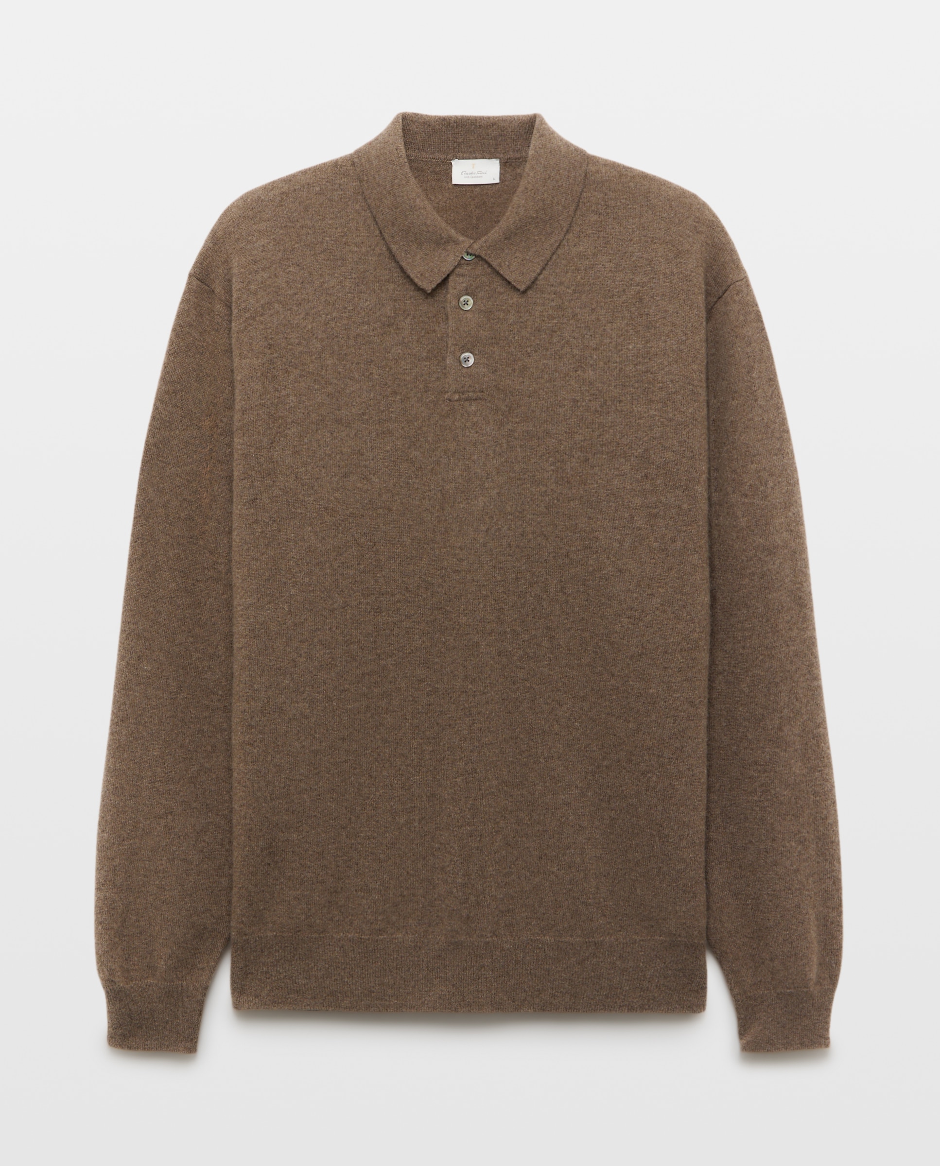 Jersey de hombre cuello polo liso cashmere - Emidio Tucci - Marrón claro Marrón claro-4
