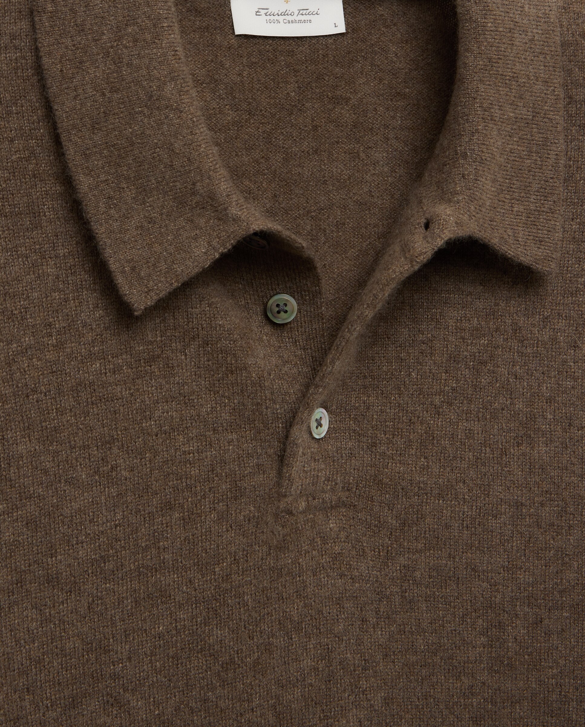 Jersey de hombre cuello polo liso cashmere - Emidio Tucci - Marrón claro Marrón claro-5