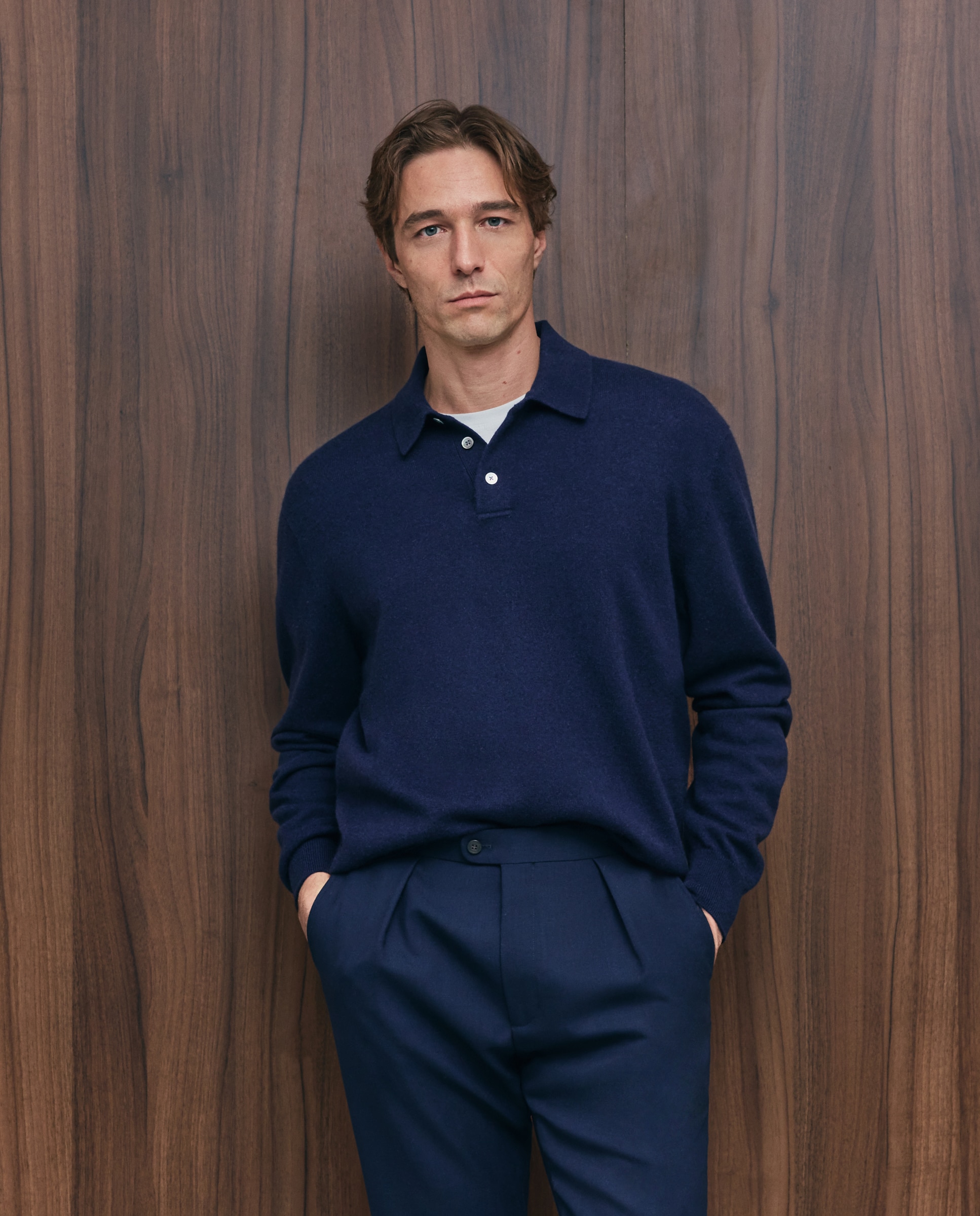 Jersey de hombre cuello polo liso cashmere - Emidio Tucci - Gris Gris-1