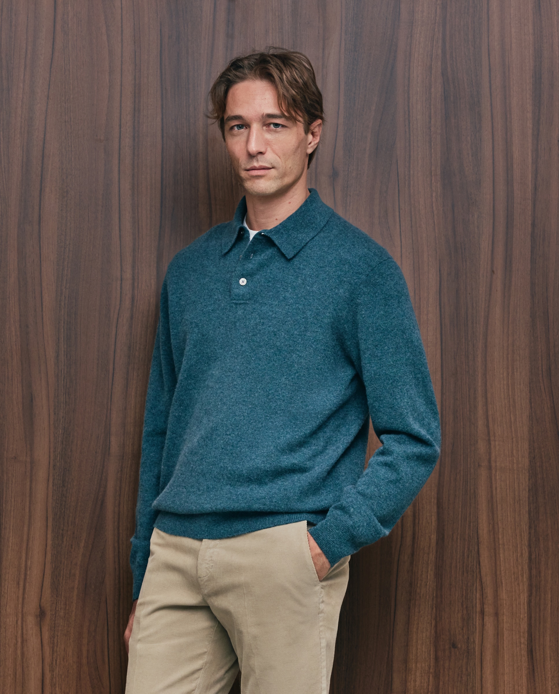 Jersey de hombre cuello polo liso cashmere - Emidio Tucci - Azul marino Azul marino-2