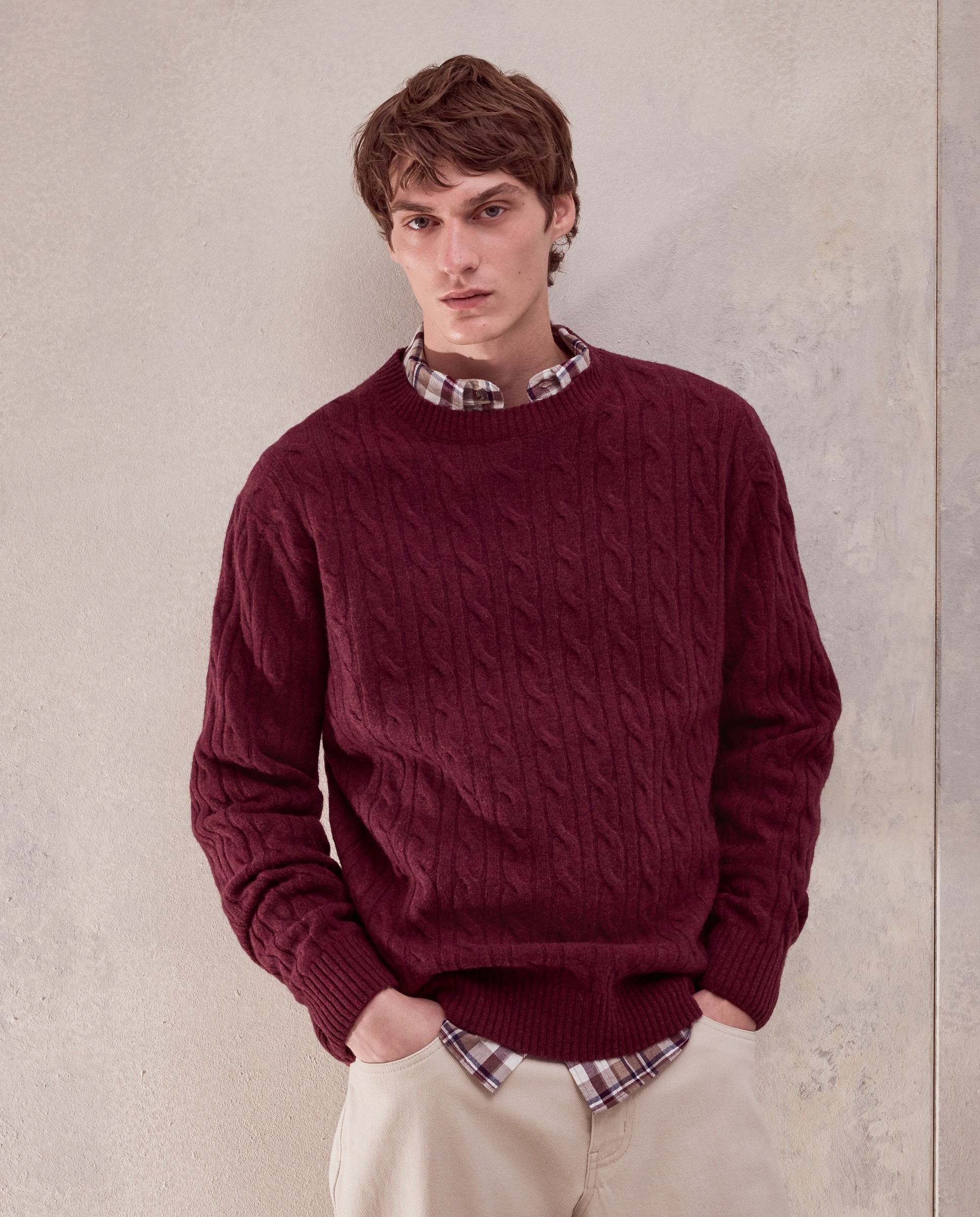 Jersey cuello redondo ochos 100% lambswool de hombre - Dustin - Burdeos Burdeos-1