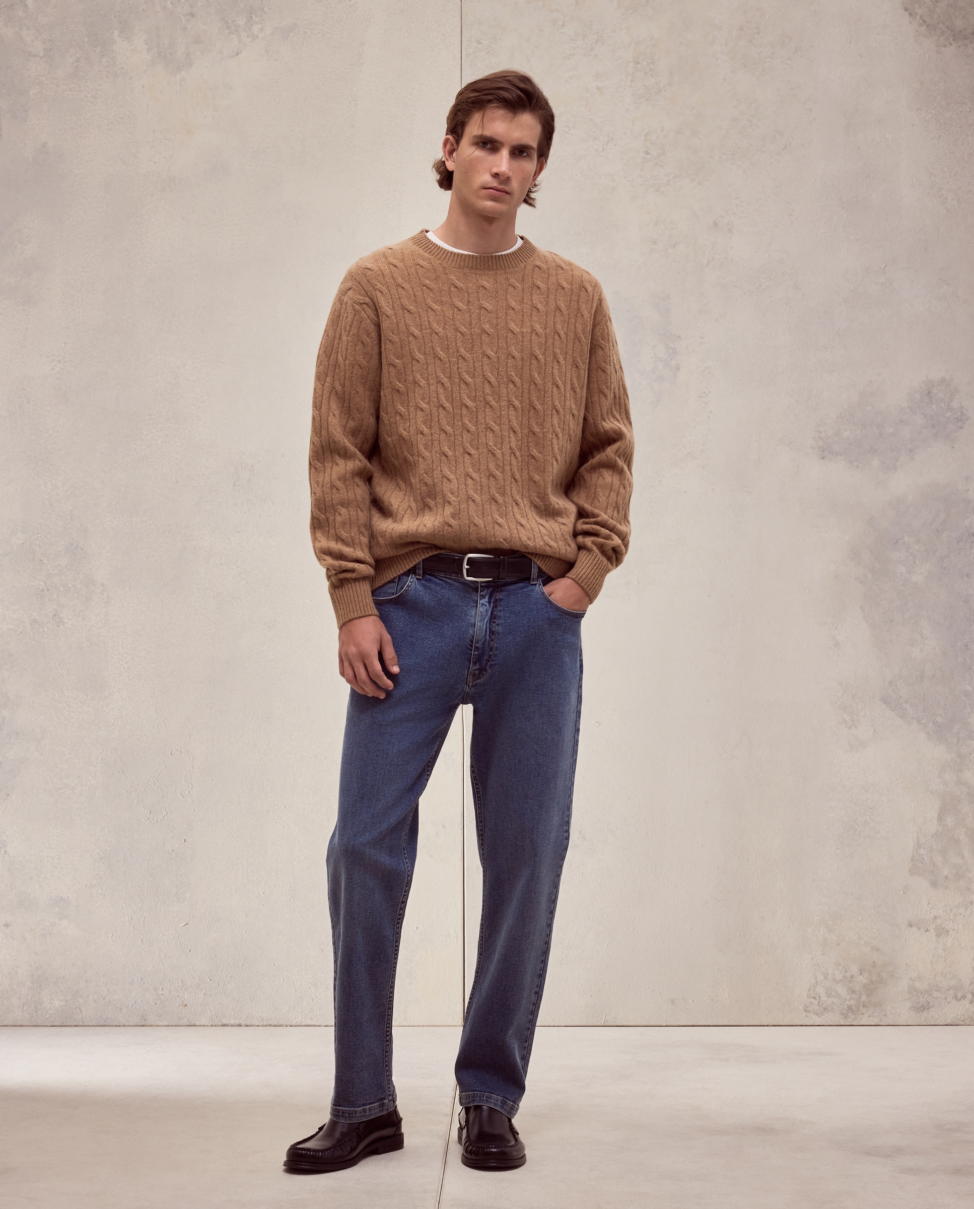 Jersey cuello redondo ochos 100% lambswool de hombre - Dustin - Marrón claro Marrón claro-2