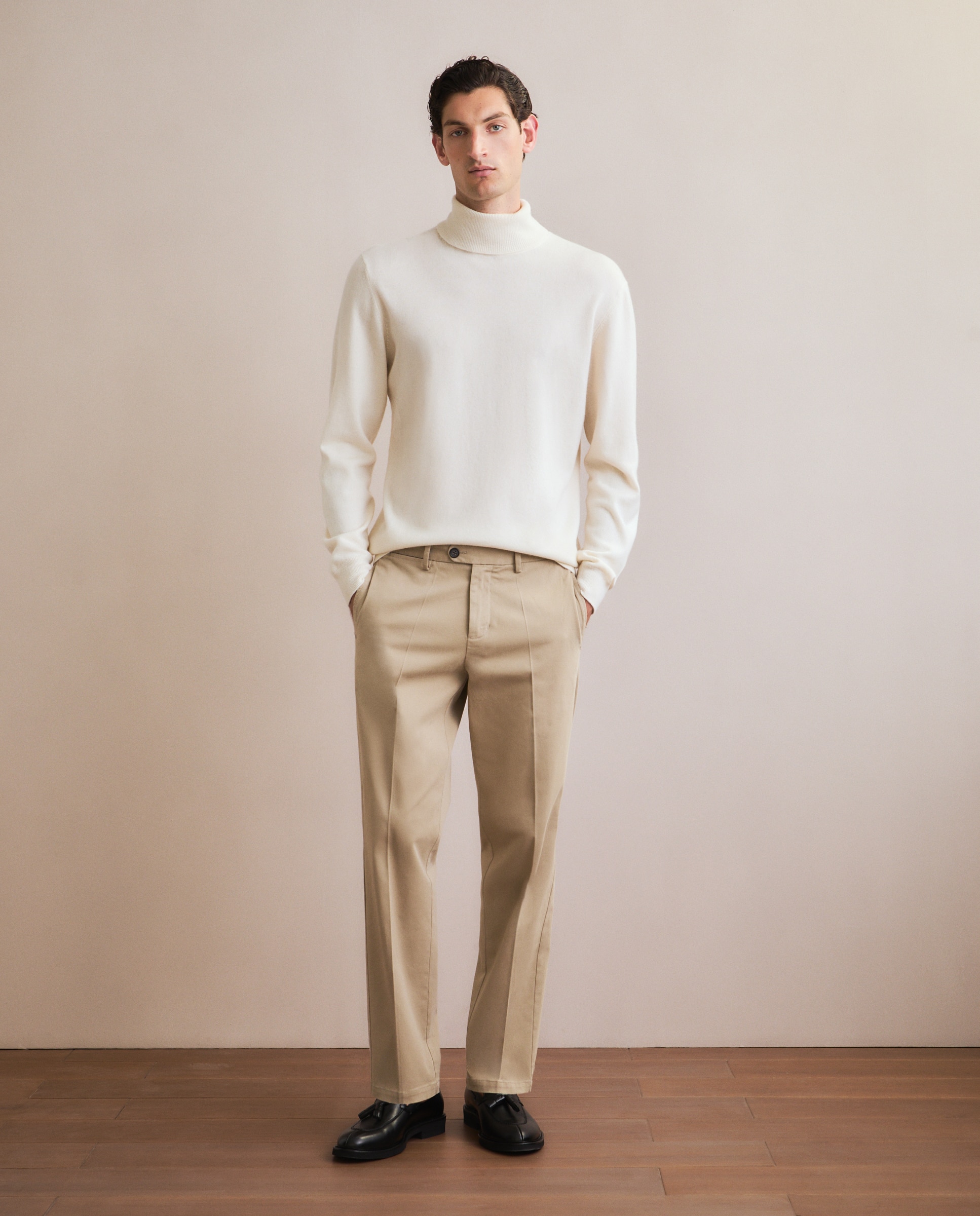 Jersey de hombre cuello cisne liso cashmere - Emidio Tucci - Crudo Crudo-2