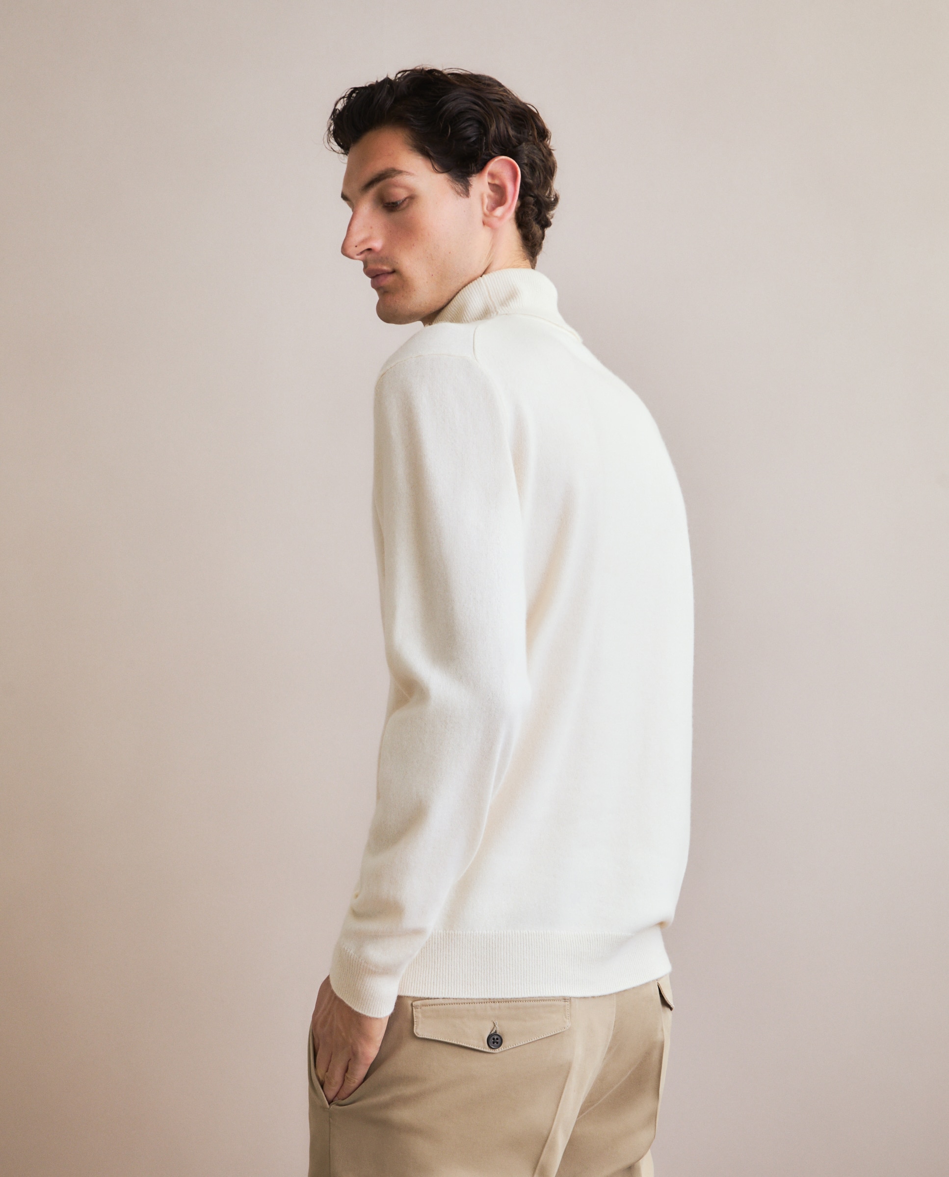 Jersey de hombre cuello cisne liso cashmere - Emidio Tucci - Crudo Crudo-4