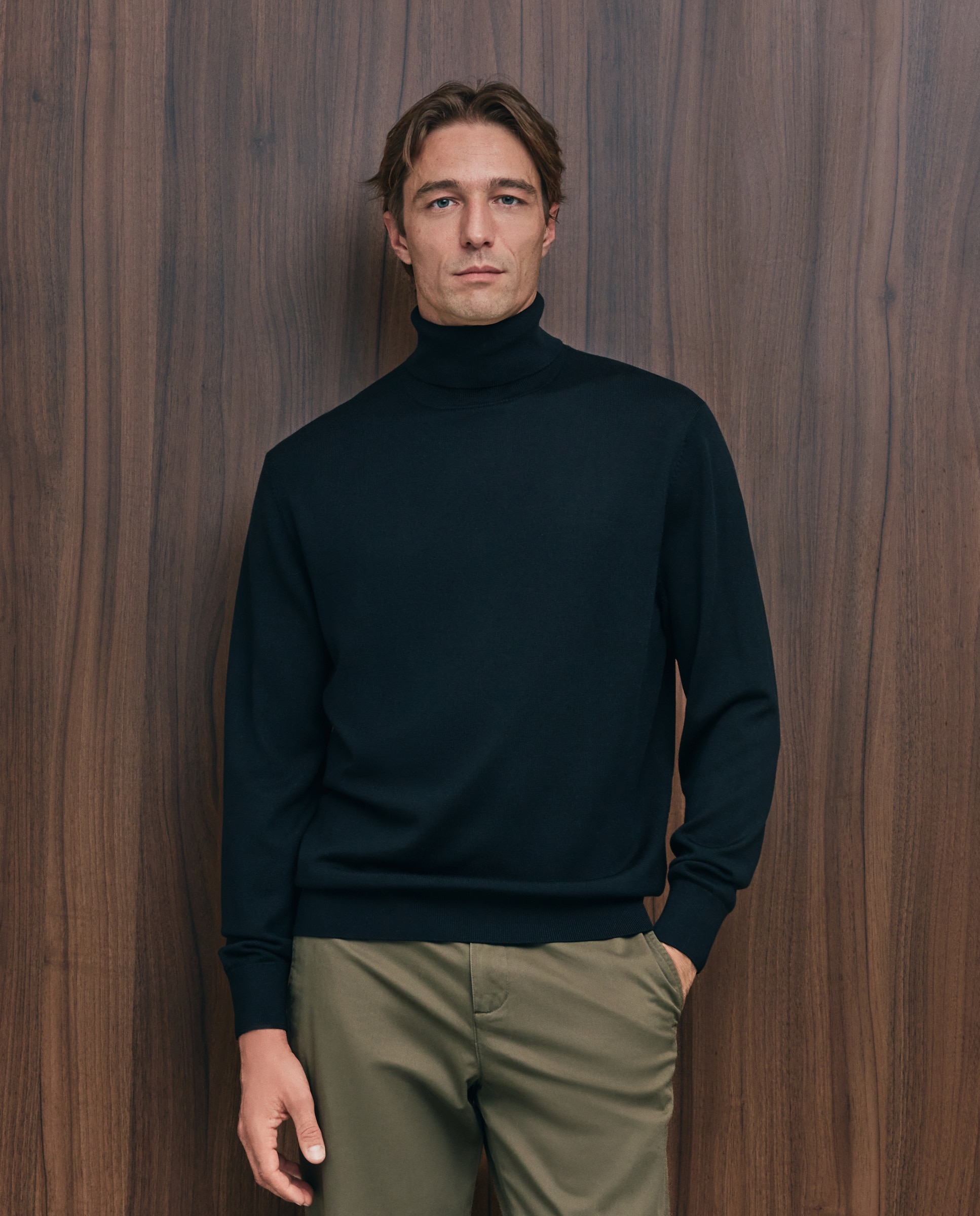 Jersey cuello cisne lavable 100% lana merino de hombre - Emidio Tucci - Negro Negro-1
