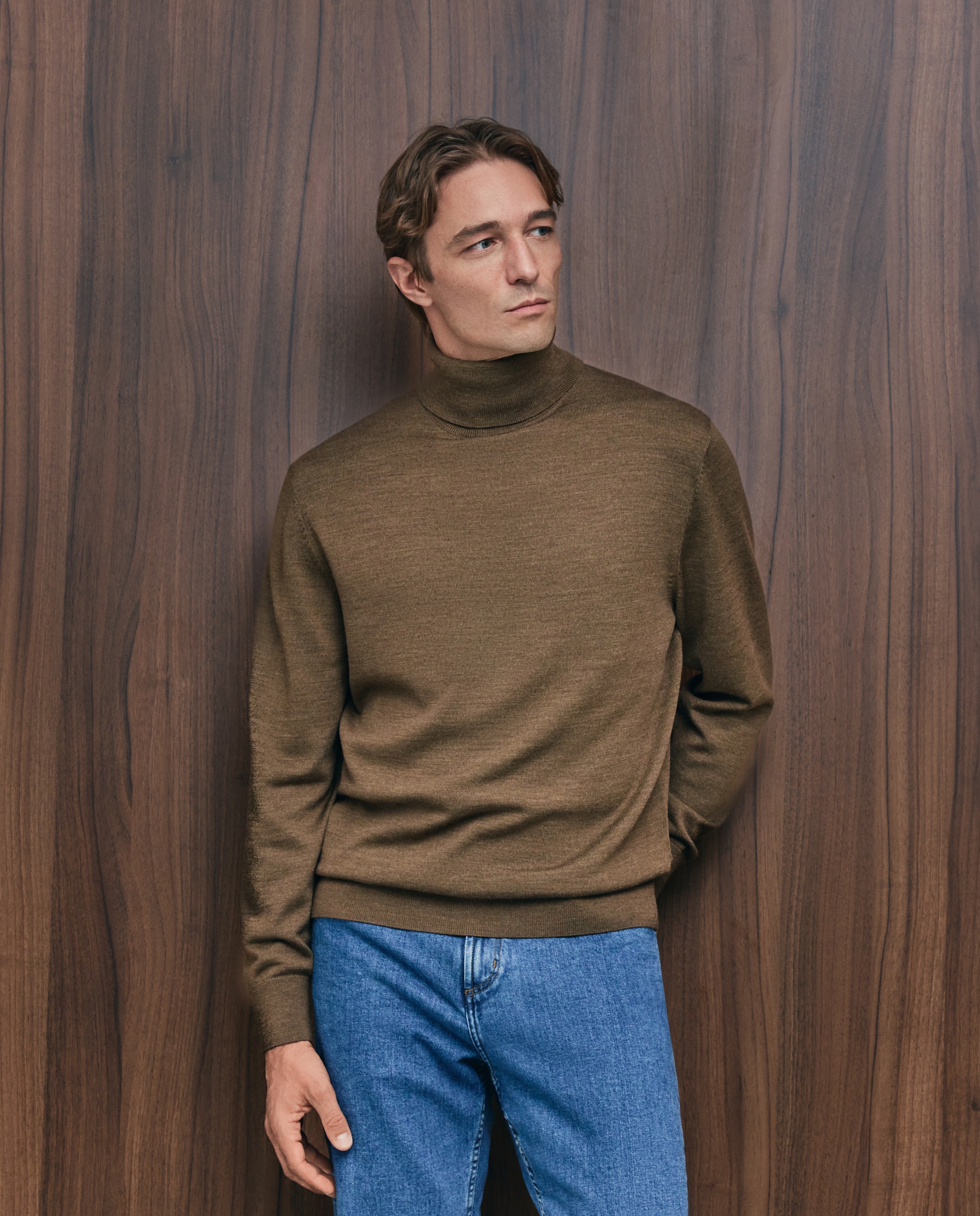 Jersey cuello cisne lavable 100% lana merino de hombre - Emidio Tucci - Marrón Marrón-1