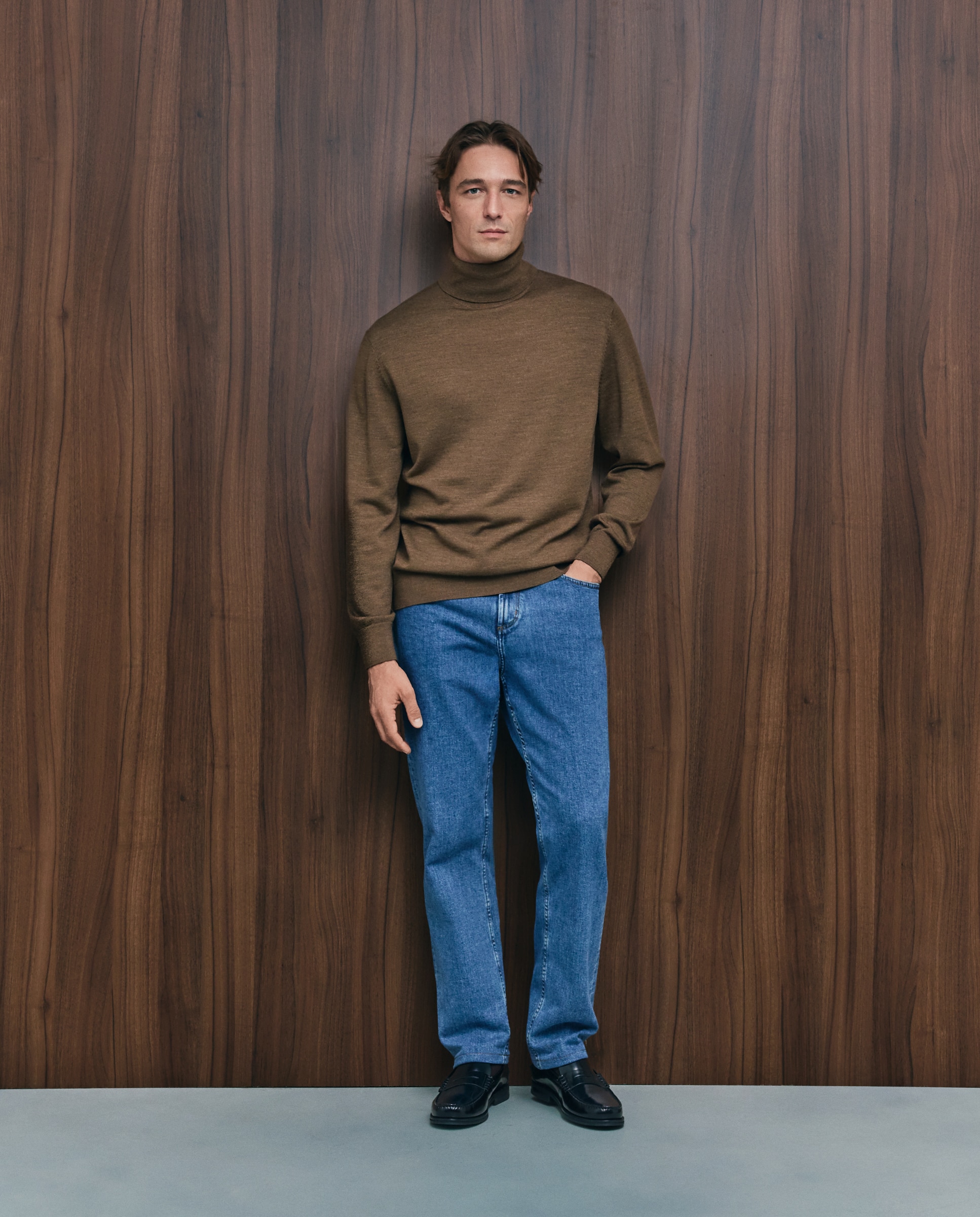 Jersey cuello cisne lavable 100% lana merino de hombre - Emidio Tucci - Marrón Marrón-2