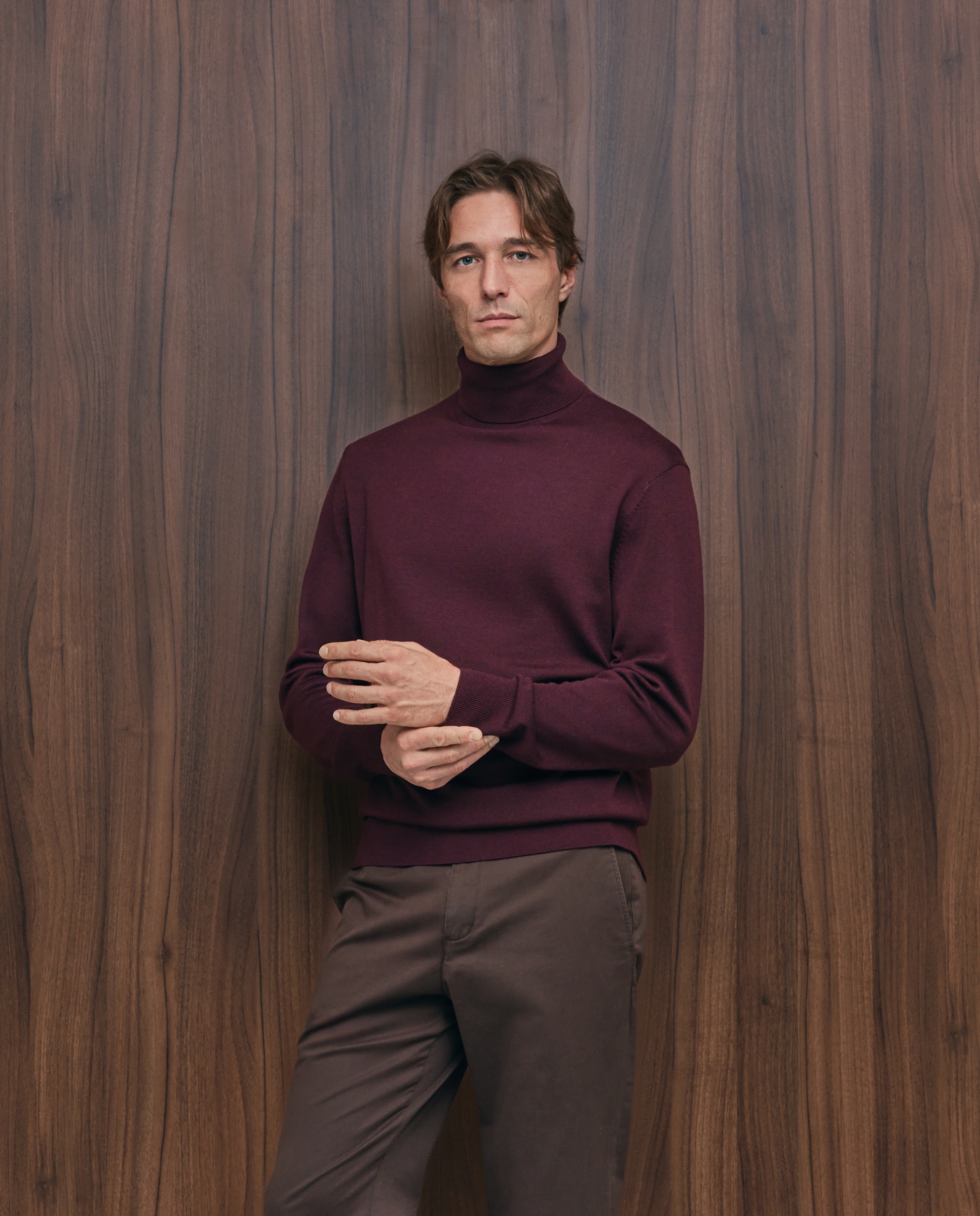 Imagen 0 de Jersey cuello cisne lavable 100% lana merino de hombre Burdeos