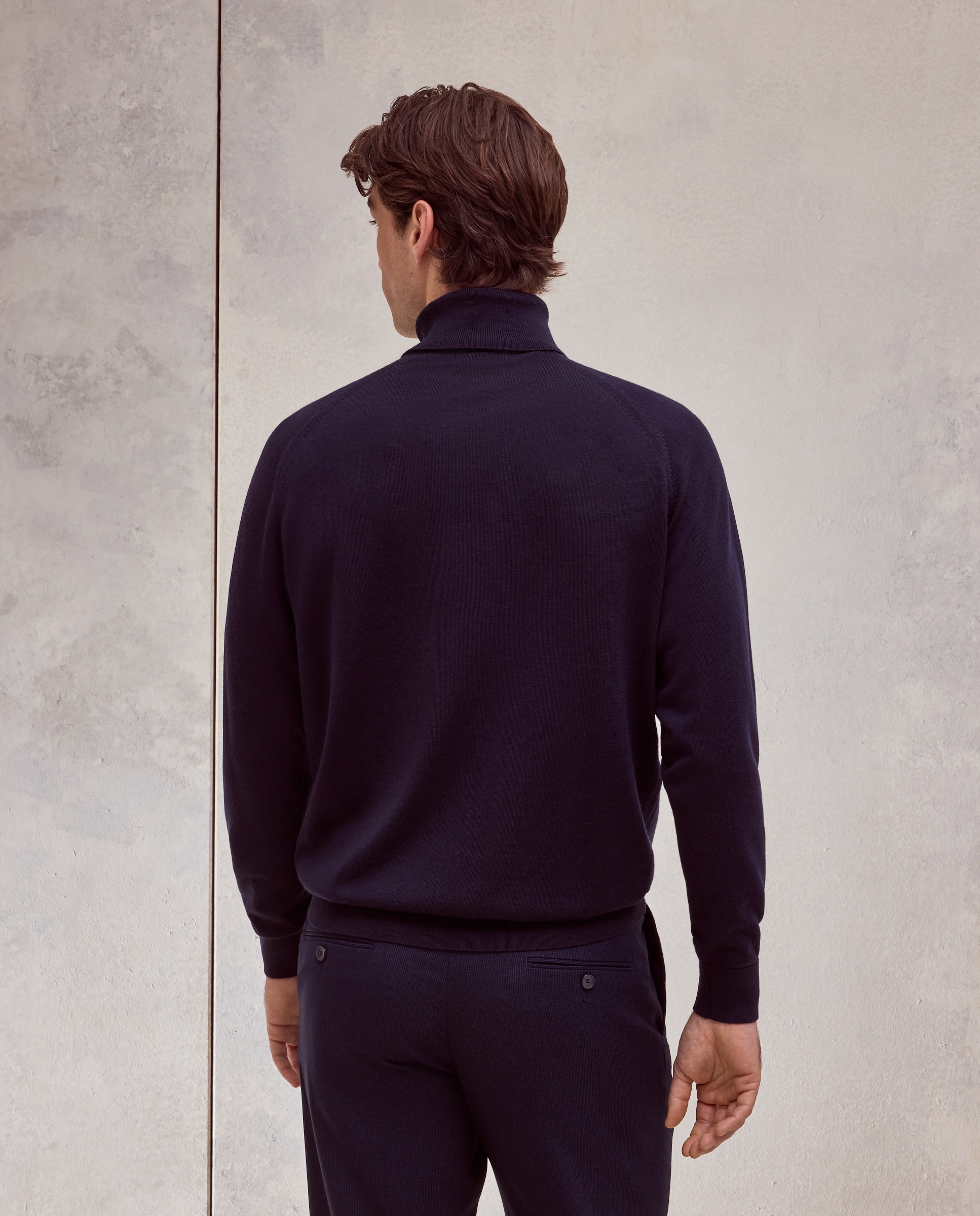 Jersey cuello vuelto liso 100% merino extrafine de hombre - Dustin - Azul marino Azul marino-3