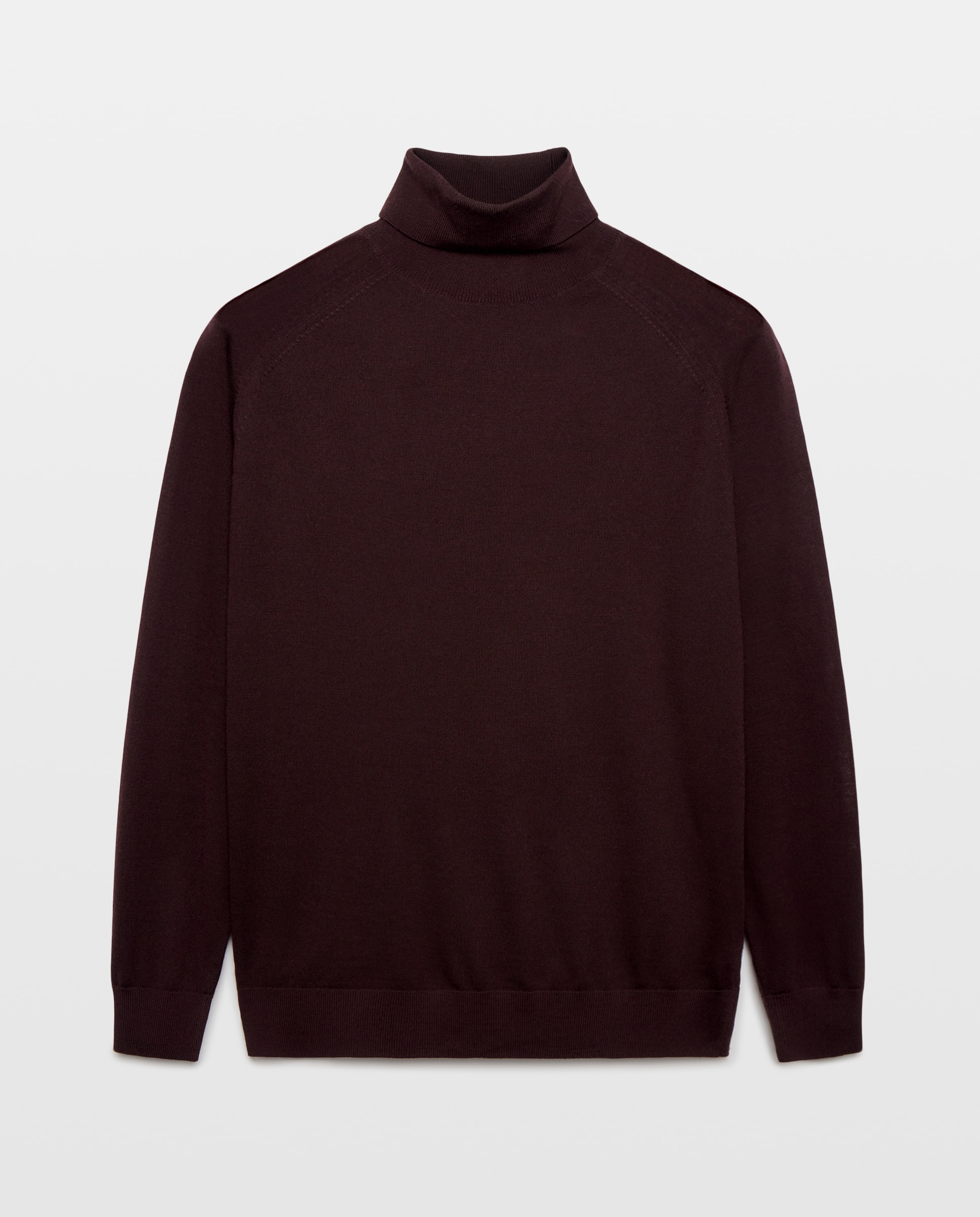 Jersey cuello vuelto liso 100% merino extrafine de hombre - Dustin - Burdeos Burdeos-4