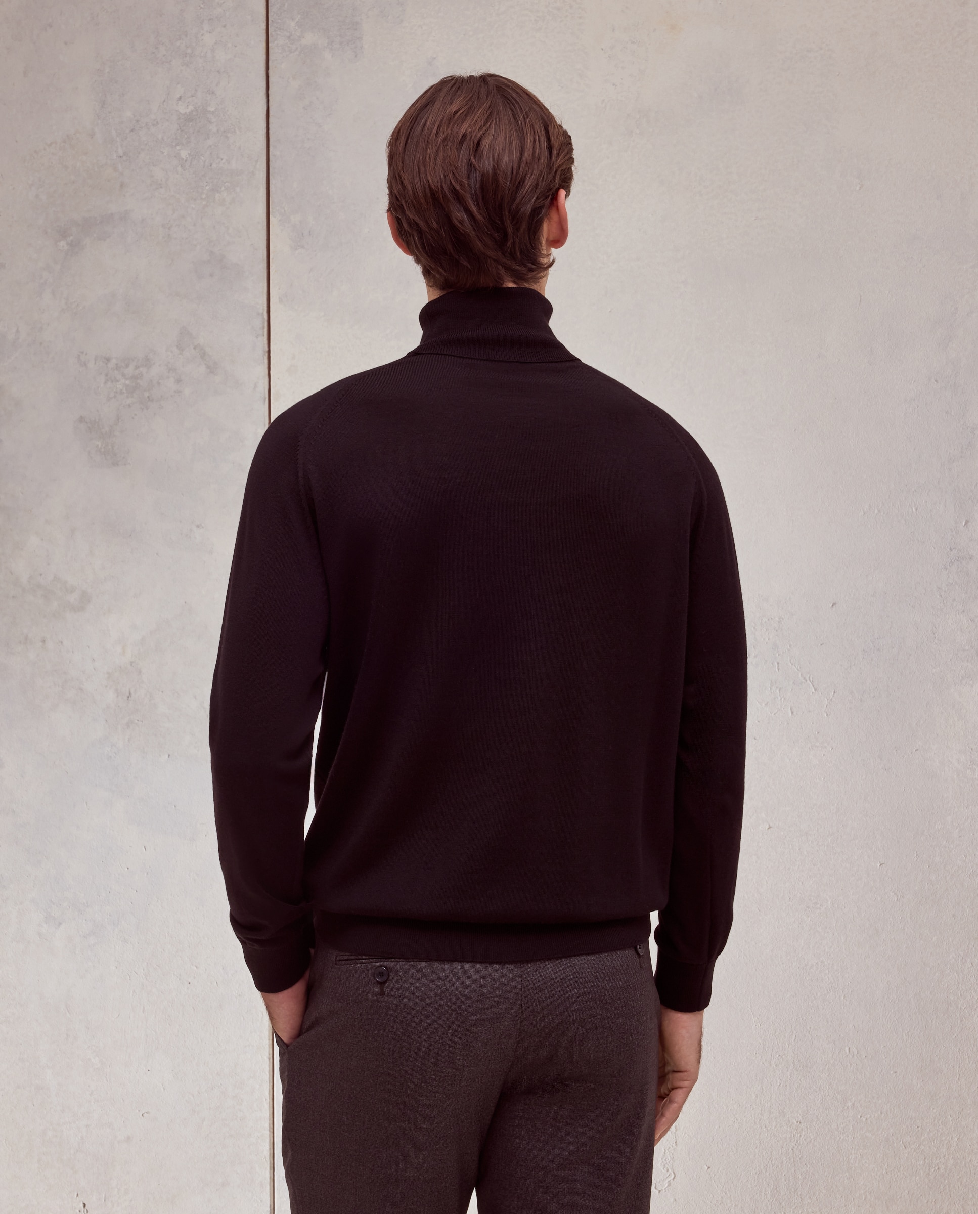 Jersey cuello vuelto liso 100% merino extrafine de hombre - Dustin - Negro Negro-3