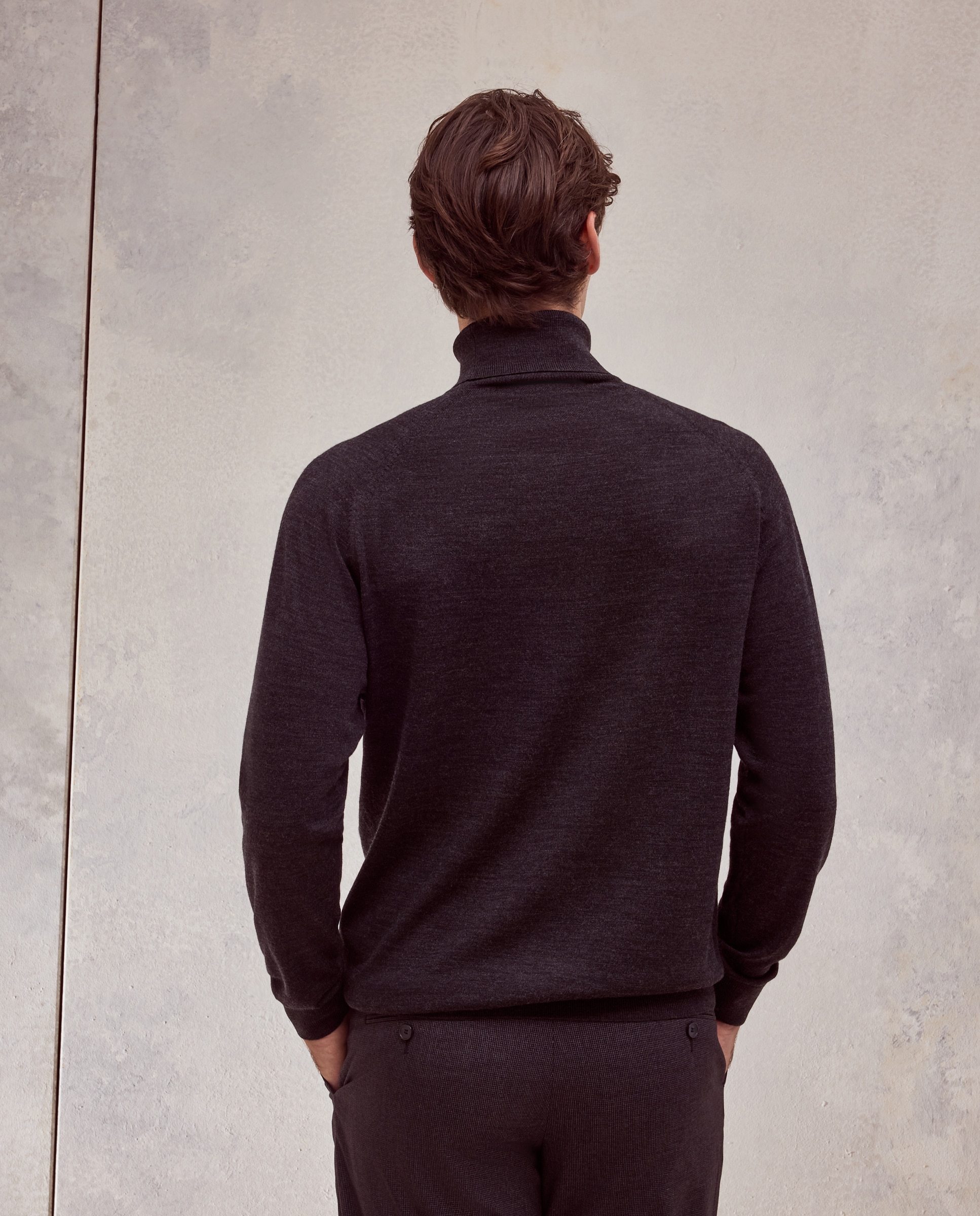 Jersey cuello vuelto liso 100% merino extrafine de hombre - Dustin - Gris oscuro Gris oscuro-3