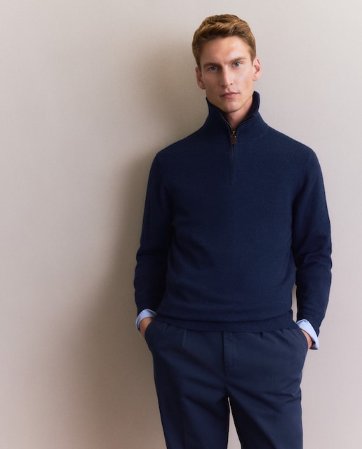 Imagen 0 de Jersey con cuello semicisne liso lana cashmere de hombre