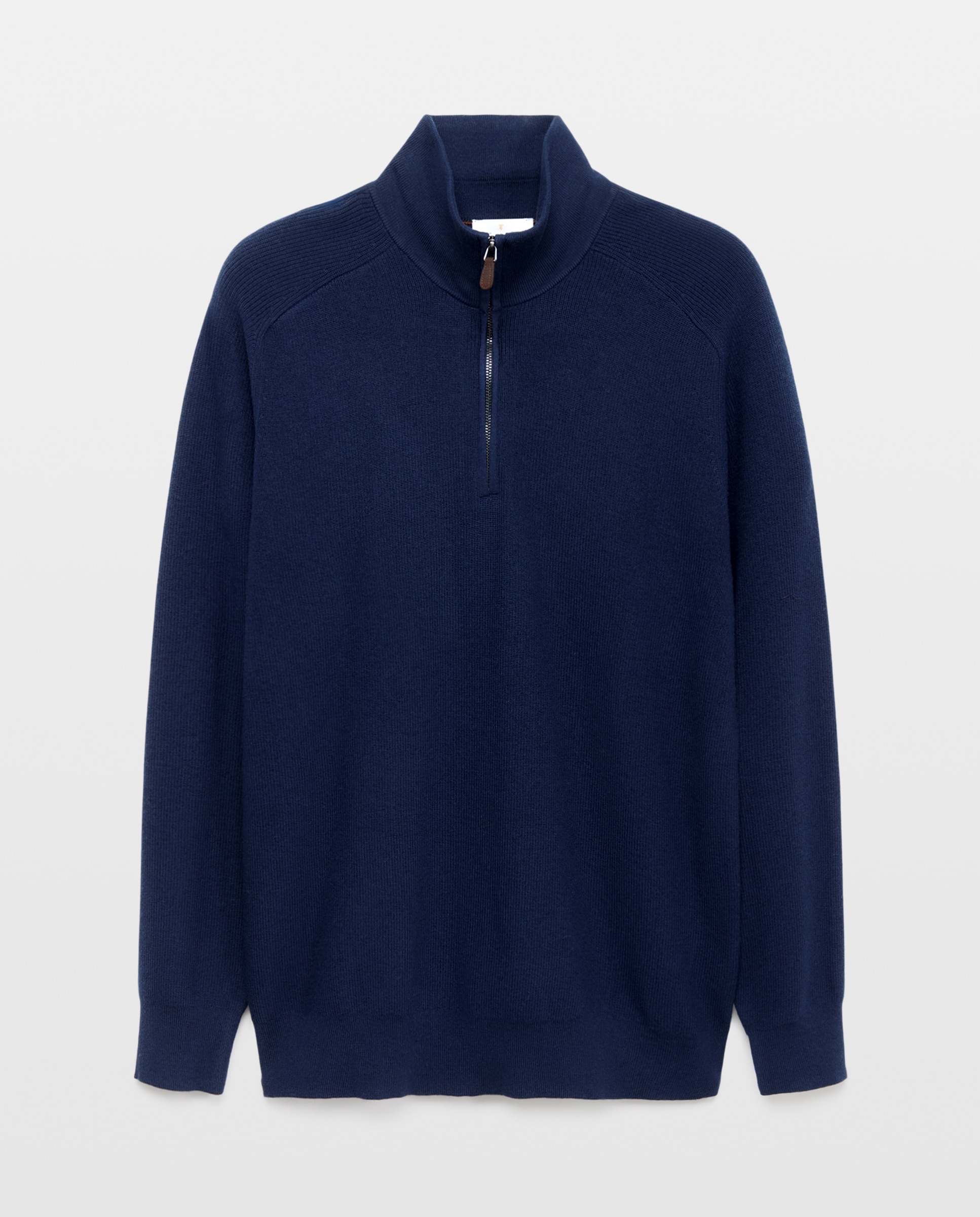 Jersey cuello semicisne media cremallera algodón/lana merino de hombre - Emidio Tucci - Azul marino Azul marino-4