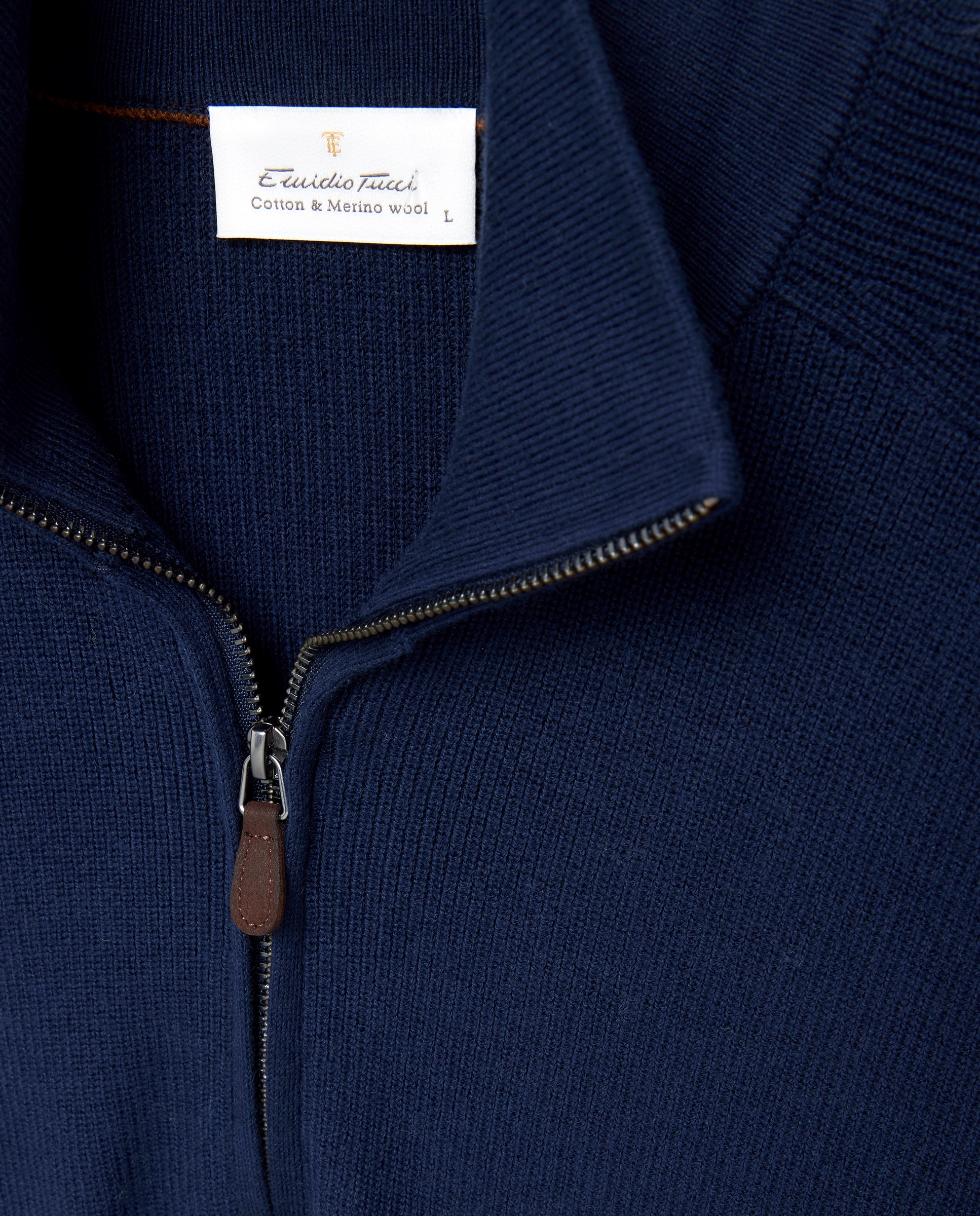 Jersey cuello semicisne media cremallera algodón/lana merino de hombre - Emidio Tucci - Azul marino Azul marino-5