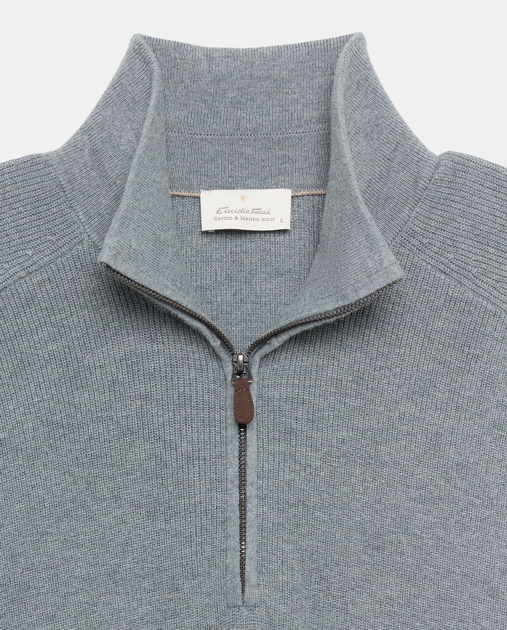Jersey cuello semicisne media cremallera algodón/lana merino de hombre - Emidio Tucci - Azul Azul-5