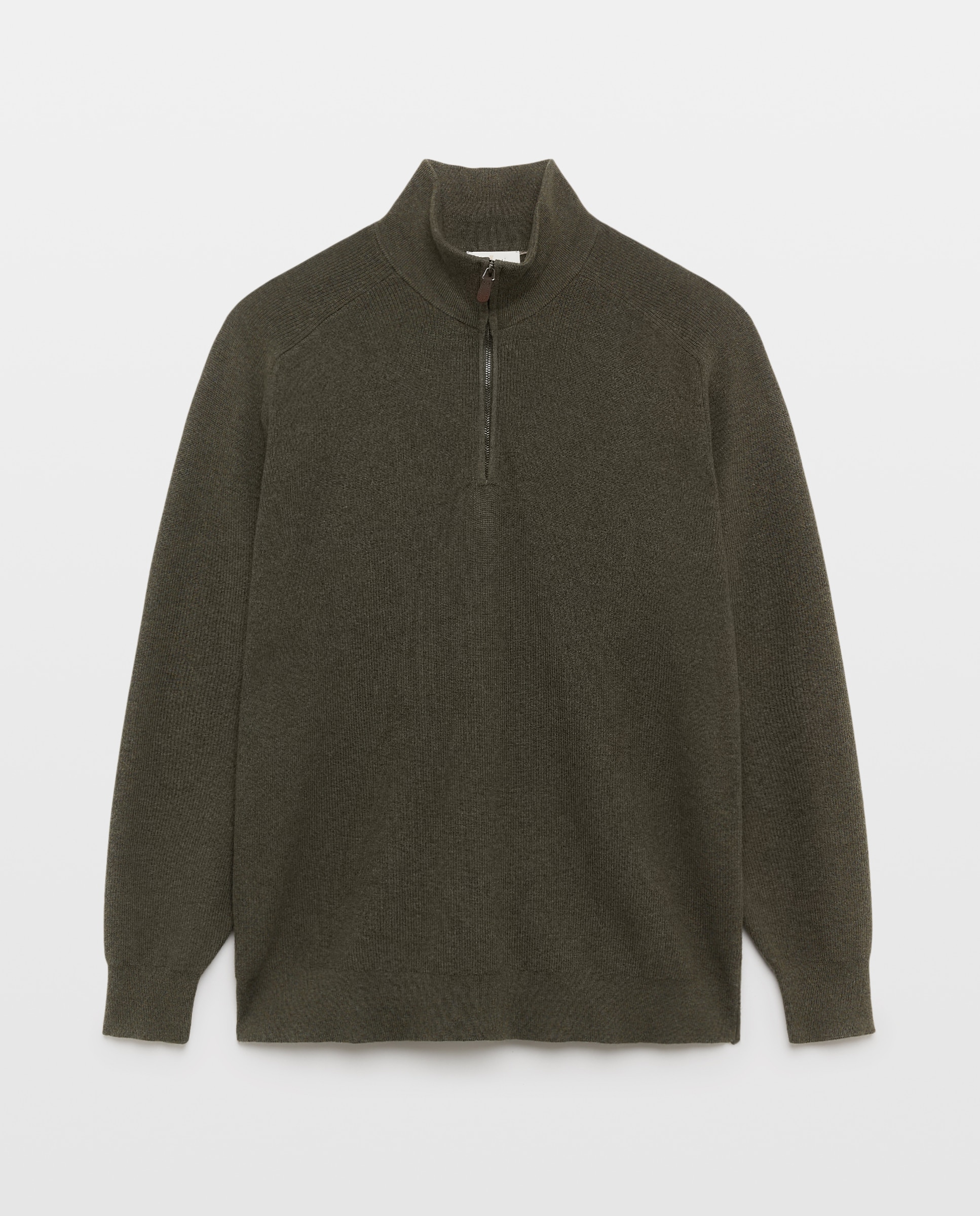 Jersey cuello semicisne media cremallera algodón/lana merino de hombre - Emidio Tucci - Kaki Kaki-4