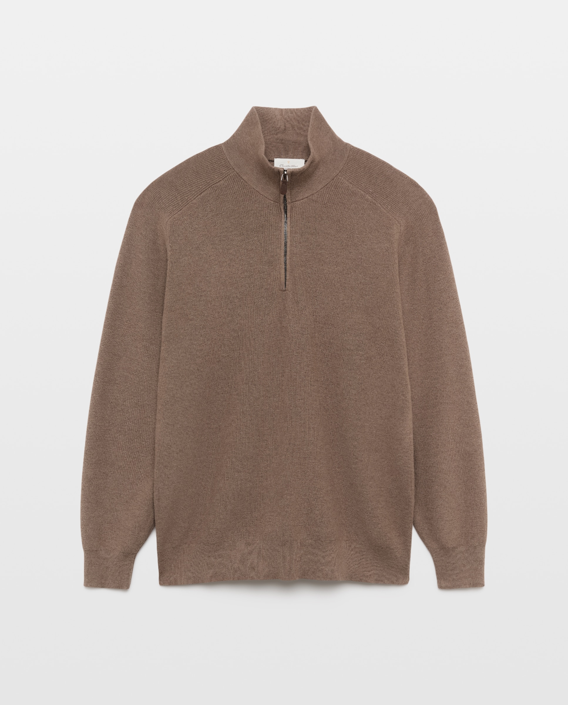 Jersey cuello semicisne media cremallera algodón/lana merino de hombre - Emidio Tucci - Beige Beige-4
