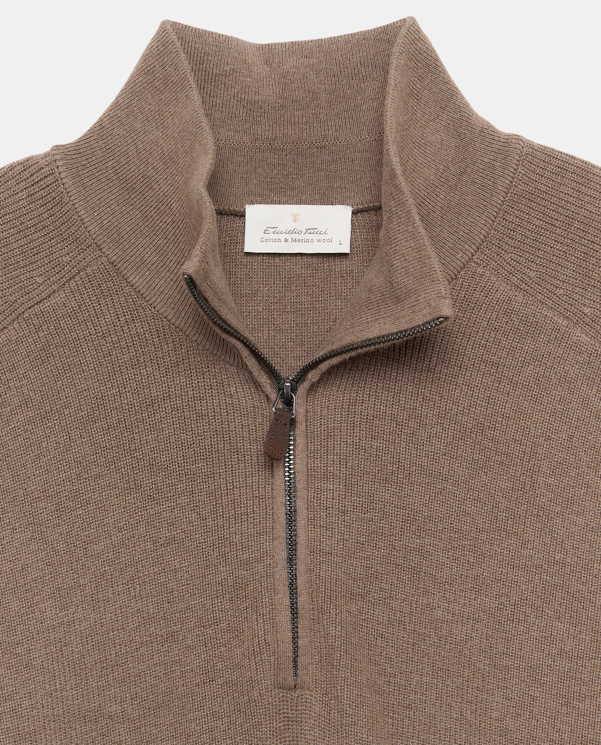 Jersey cuello semicisne media cremallera algodón/lana merino de hombre - Emidio Tucci - Beige Beige-5