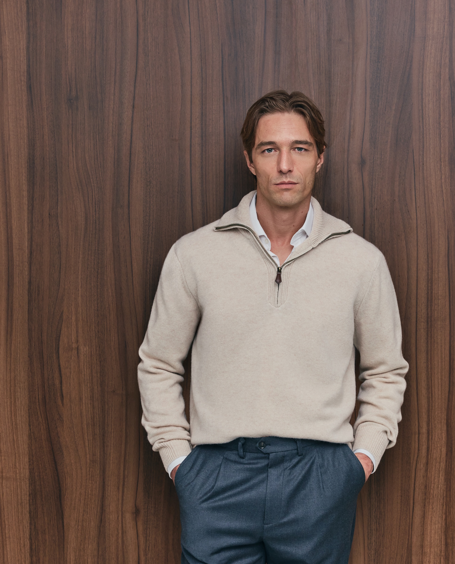 Jersey cuello semicisne cremallera lana/cashmere de hombre - Emidio Tucci - Crudo Crudo-1