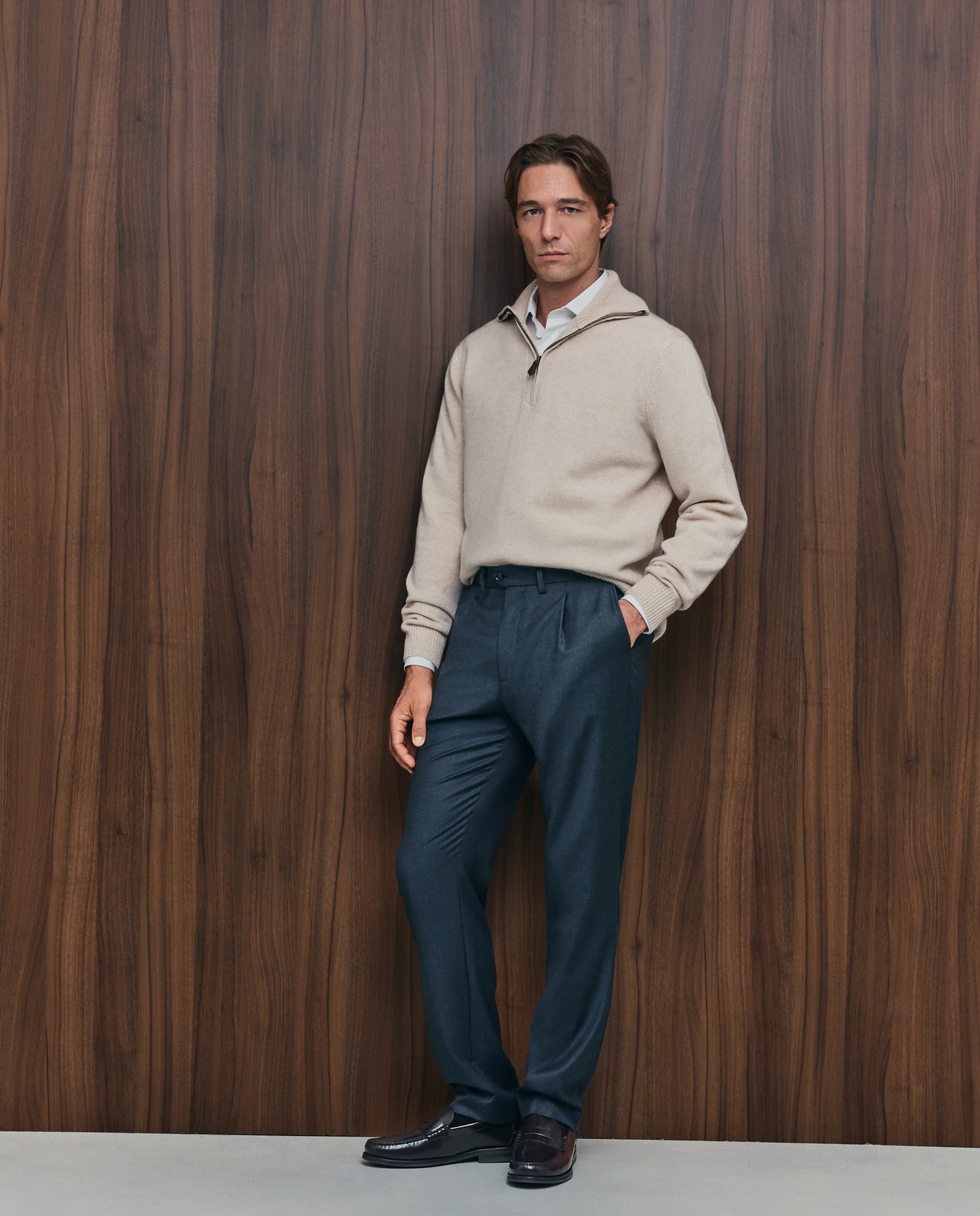 Jersey cuello semicisne cremallera lana/cashmere de hombre - Emidio Tucci - Crudo Crudo-2