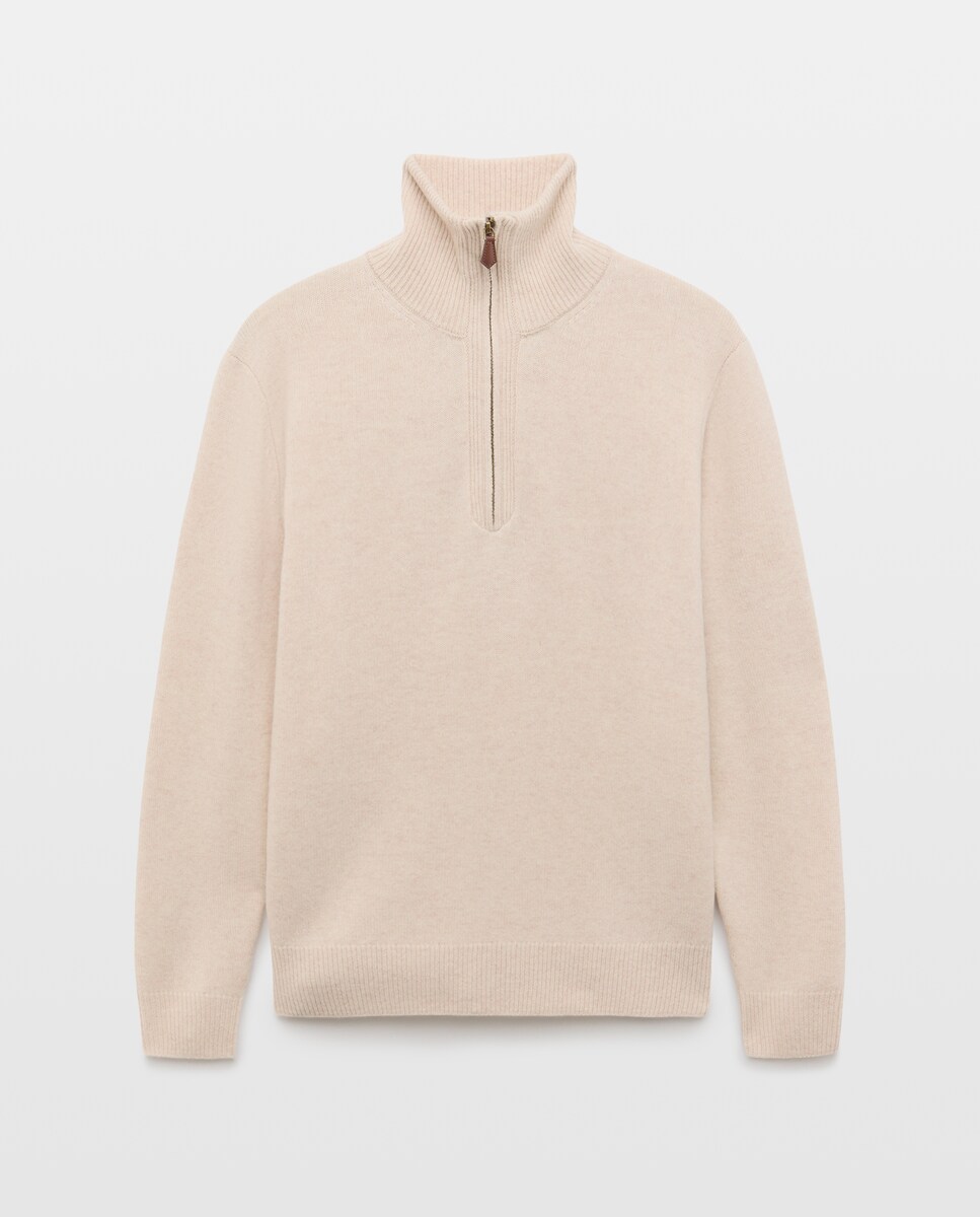 Imagen 0 de Jersey cuello semicisne cremallera lana/cashmere de hombre Kaki