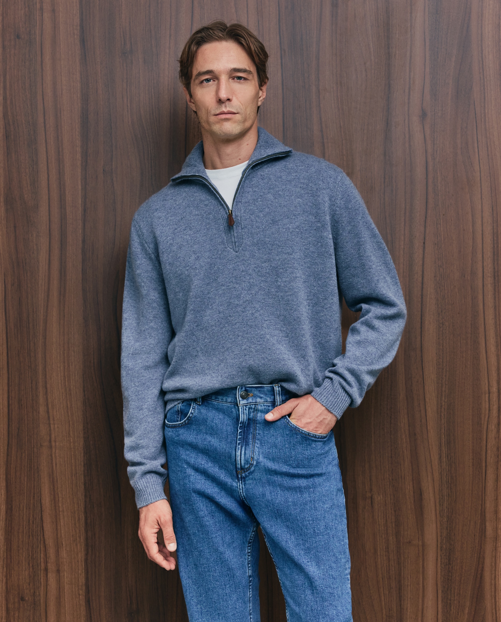 Jersey cuello semicisne cremallera lana/cashmere de hombre - Emidio Tucci - Azul Azul-1