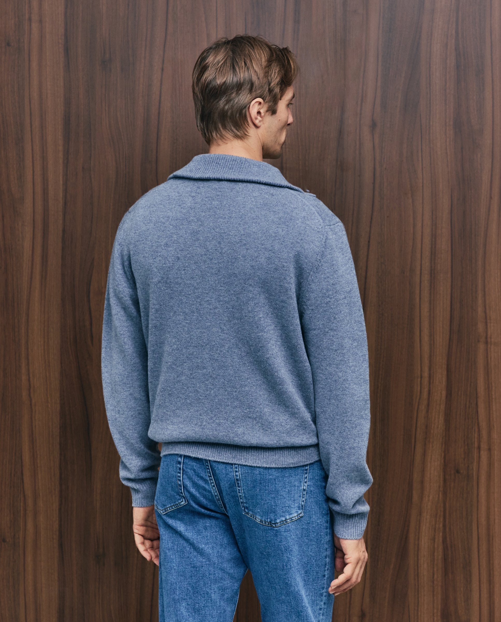 Jersey cuello semicisne cremallera lana/cashmere de hombre - Emidio Tucci - Azul Azul-3