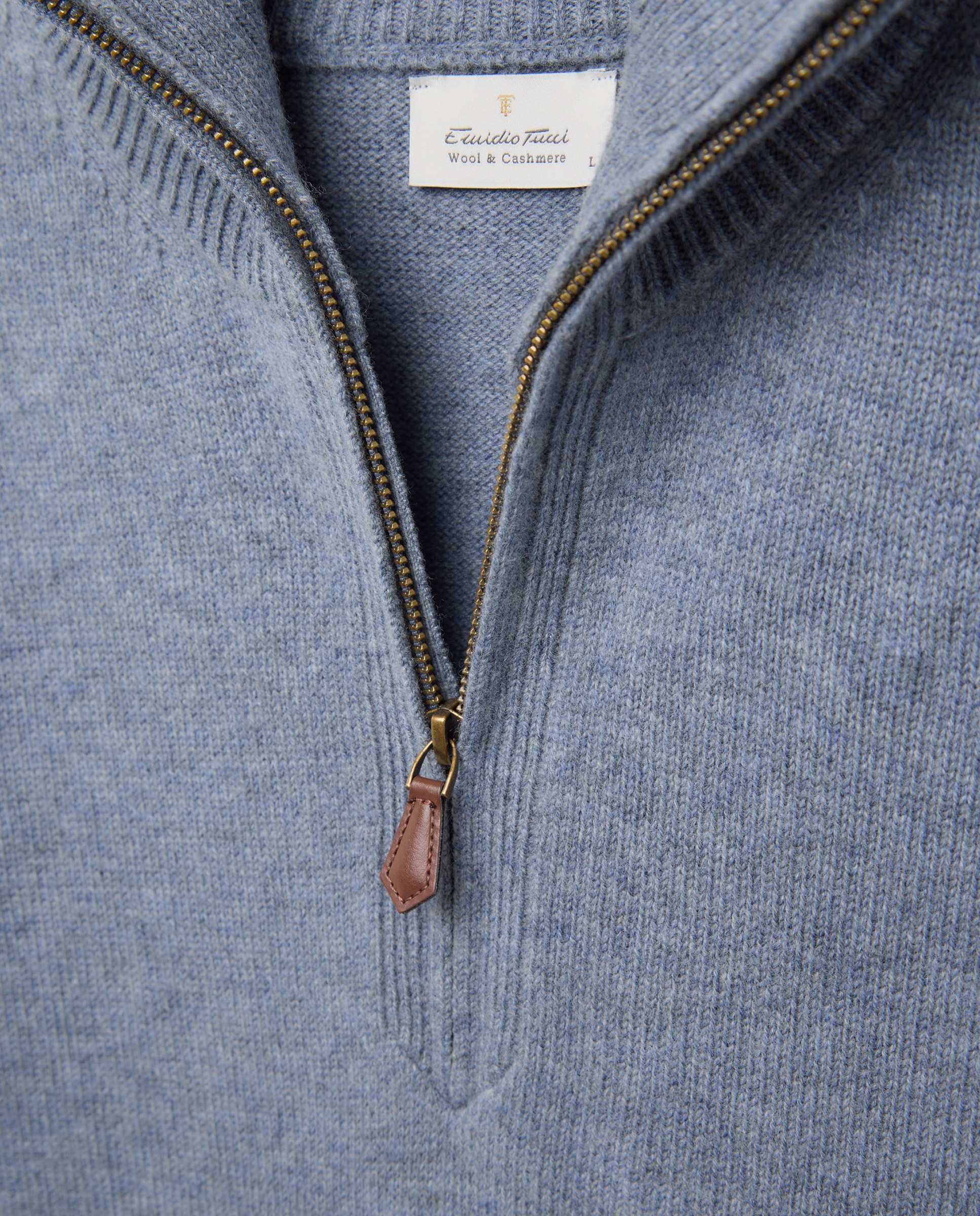 Jersey cuello semicisne cremallera lana/cashmere de hombre - Emidio Tucci - Azul Azul-5