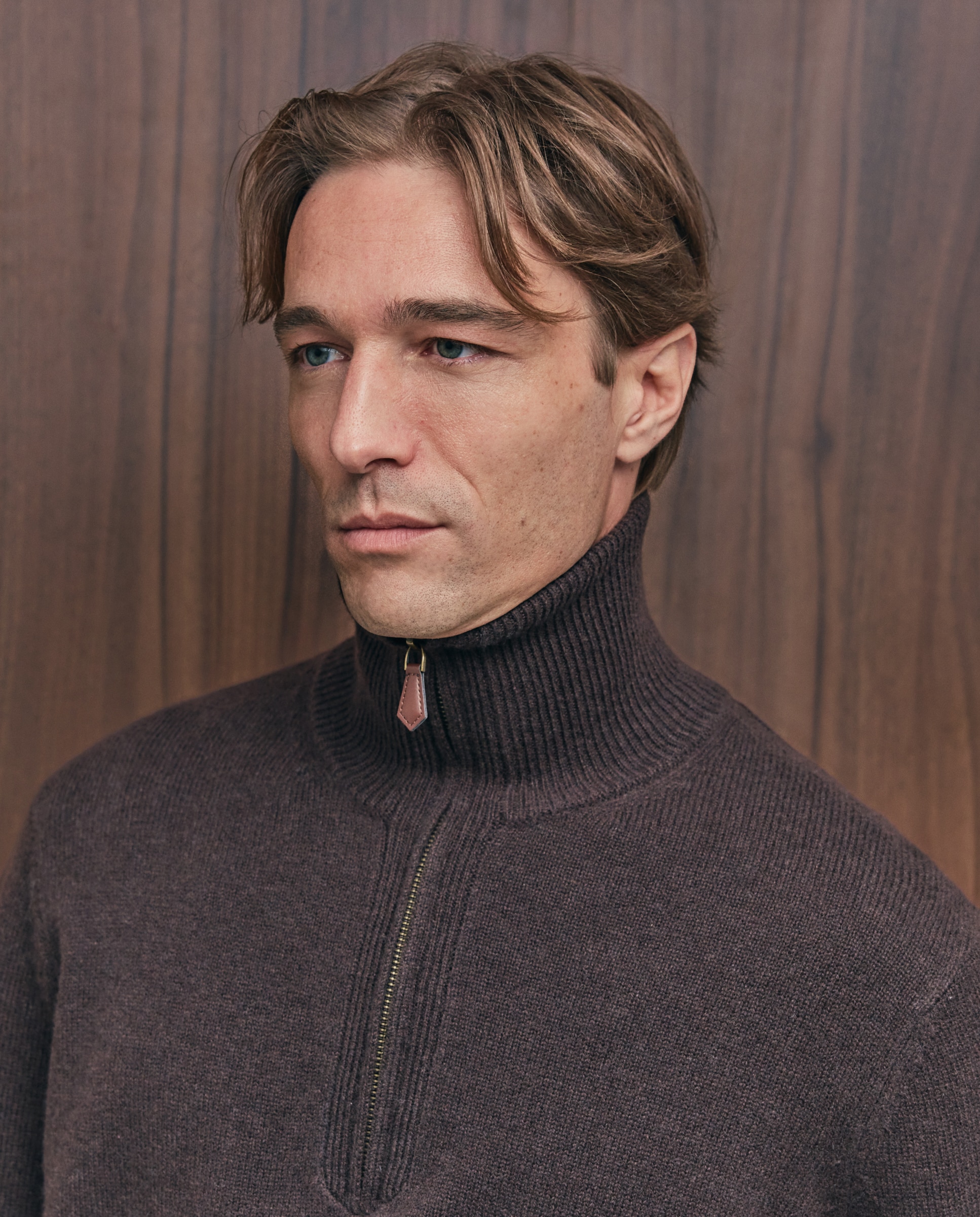 Jersey cuello semicisne cremallera lana/cashmere de hombre - Emidio Tucci - Marrón Marrón-3